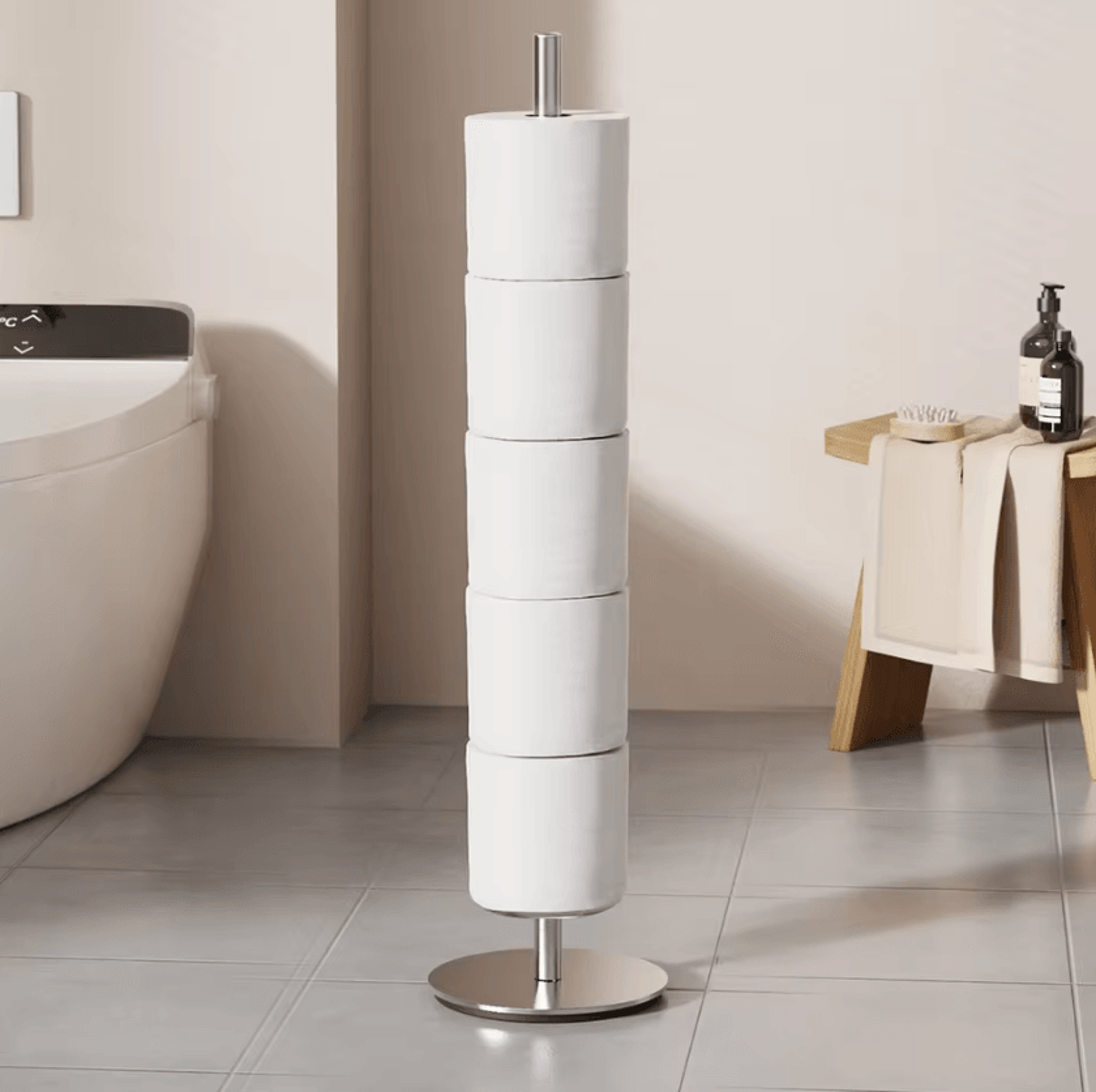 freestanding toilet paper holder stand – single-pole bathroom tissue roll storage rack