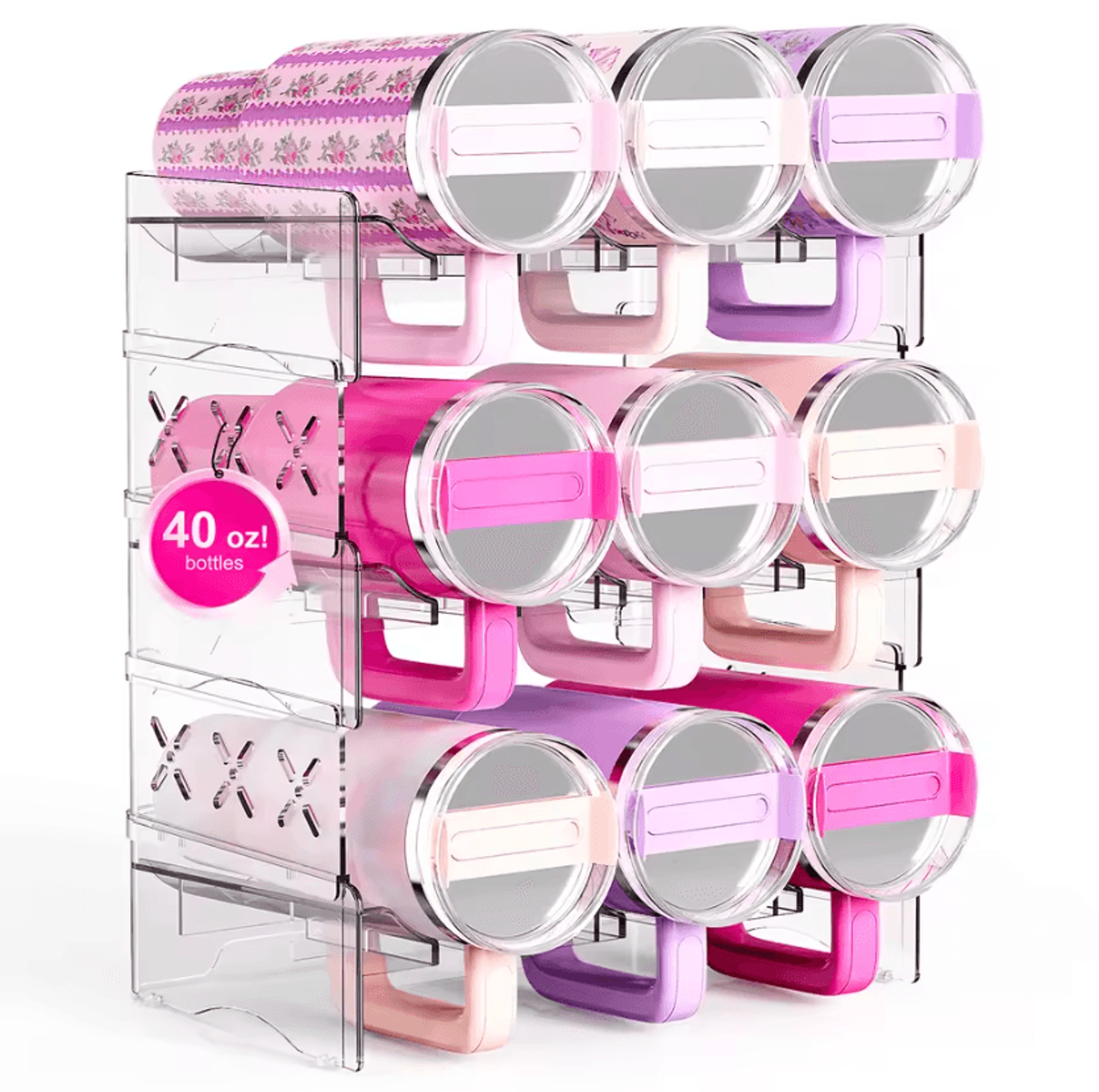 stackable tumbler organizer rack – water bottle storage shelf for 40oz tumblers