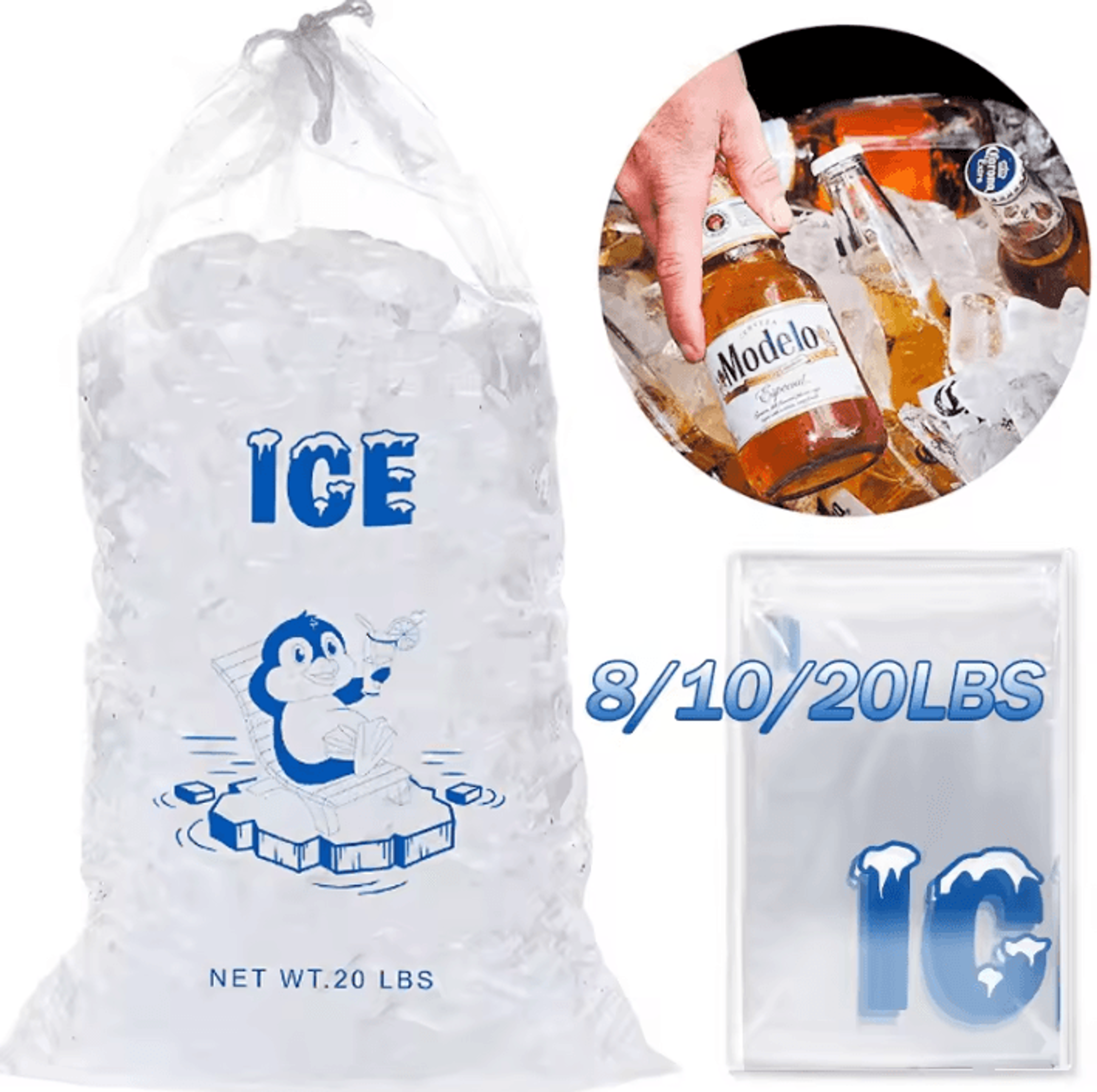 10-pack reusable ice storage bags – heavy-duty drawstring freezer bags for ice cubes