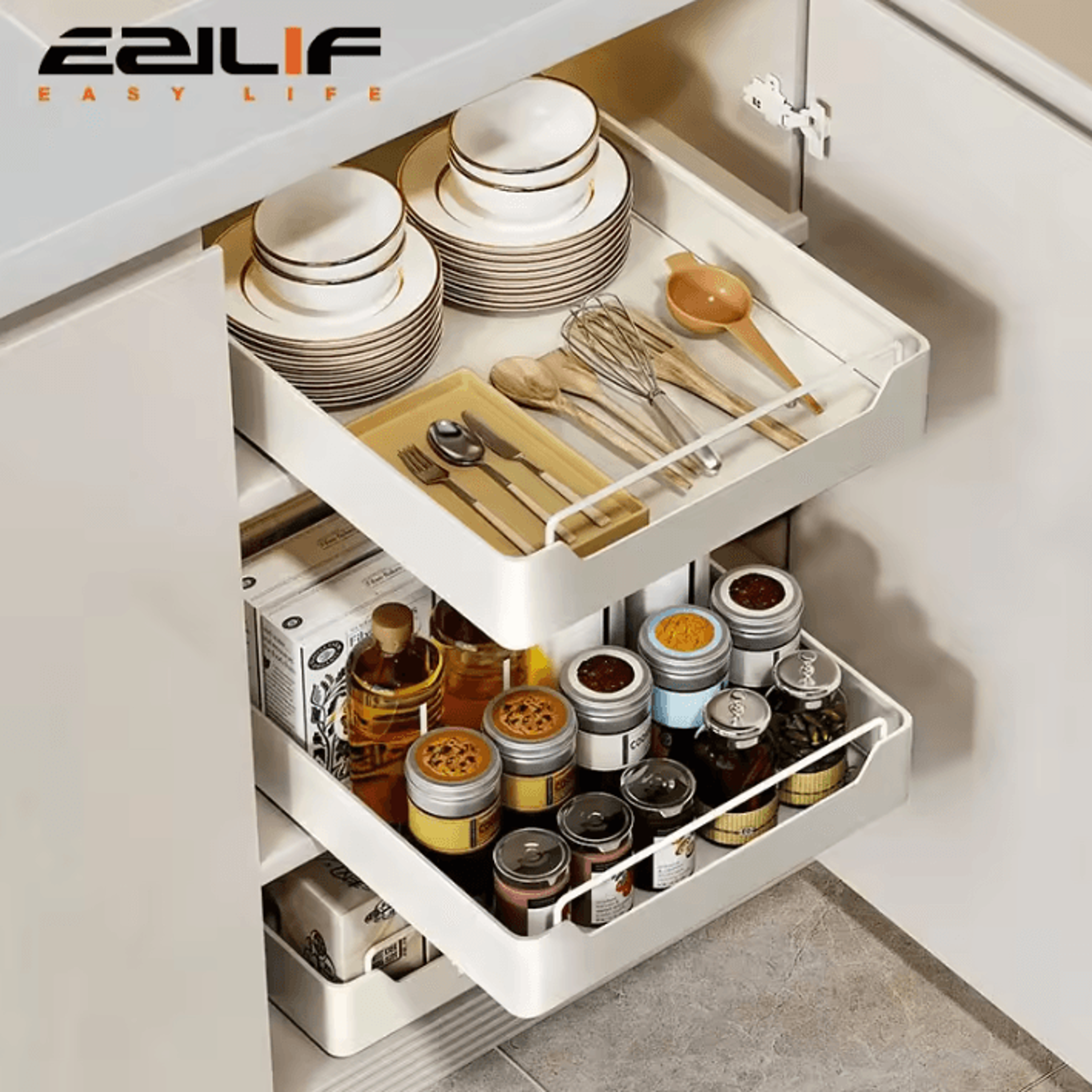 pull-out sliding cabinet organizer basket for kitchen & pantry storage