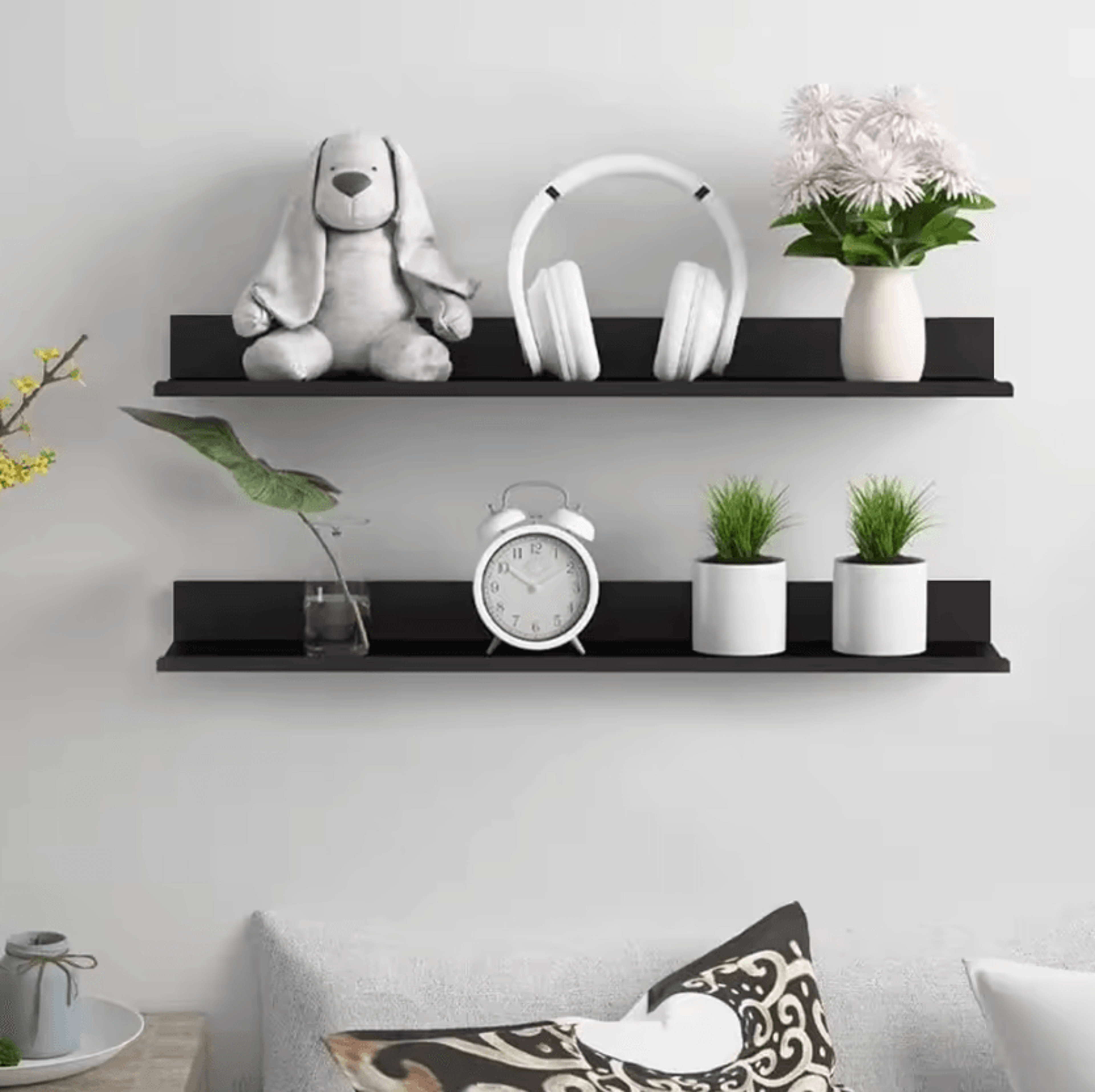 no-drill aluminum floating wall shelf for bathroom, bedroom & living room storage