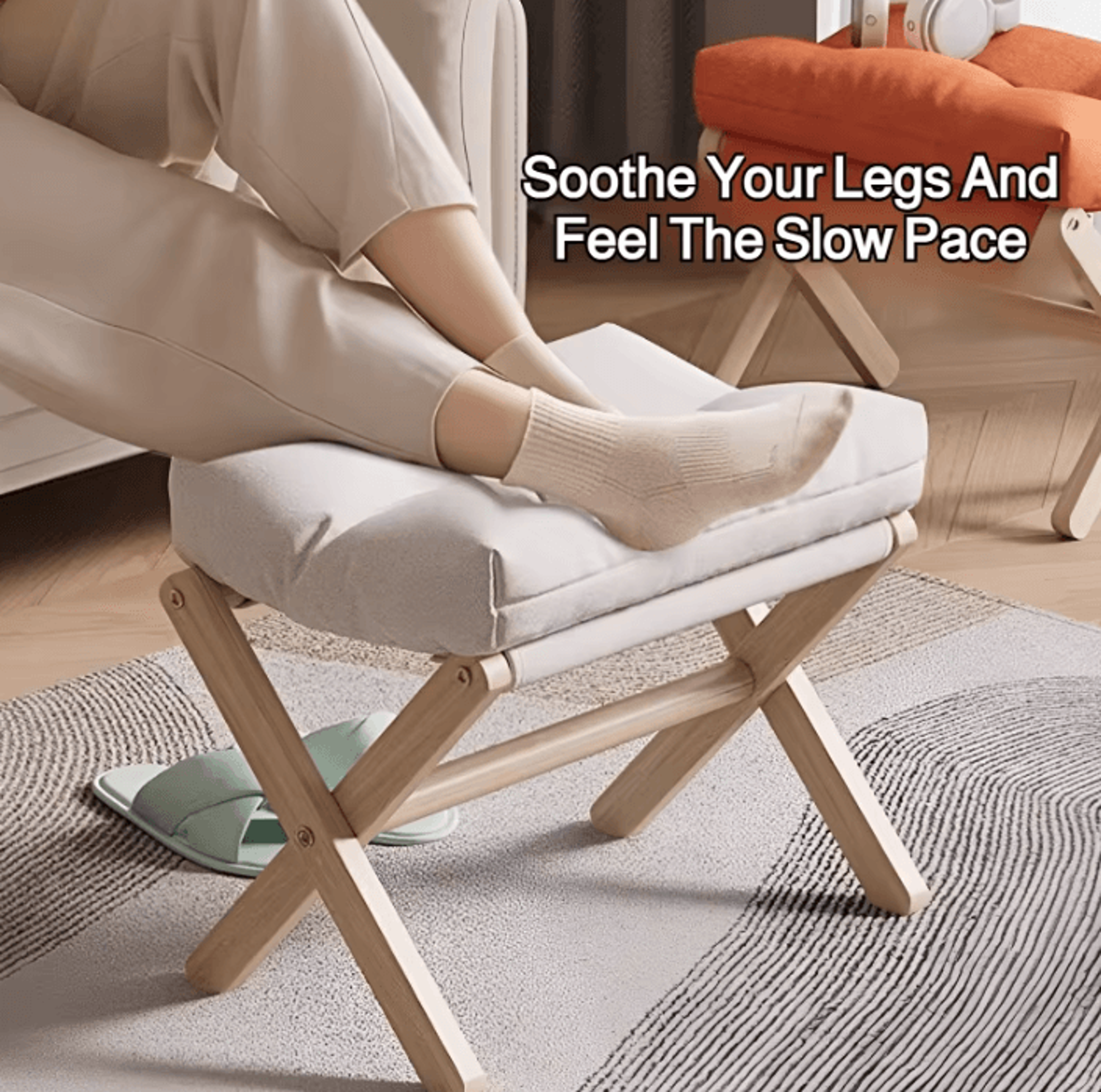 foldable solid wood shoe changing stool with cushioned seat