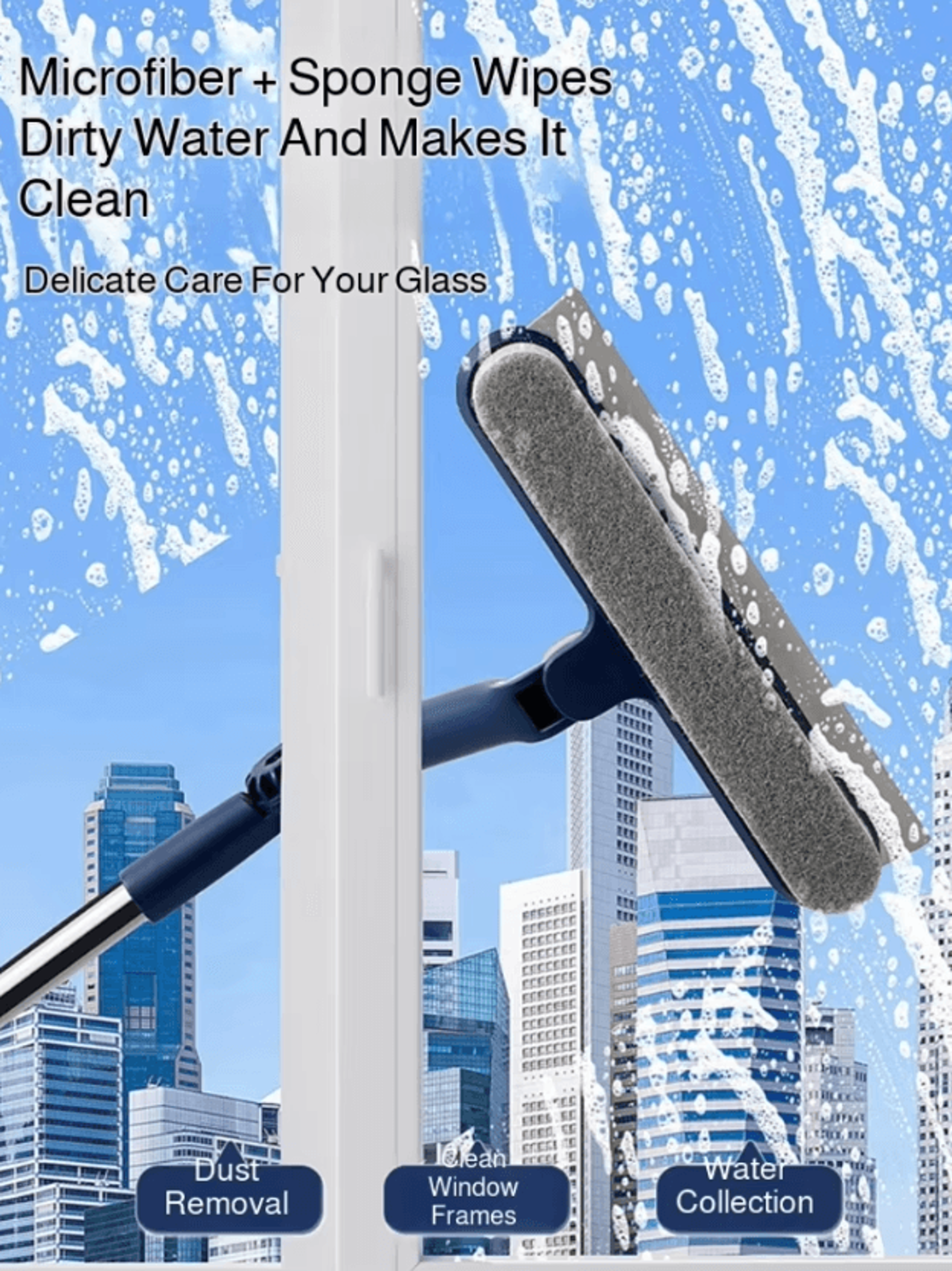 2-in-1 telescopic window cleaner with double-sided glass wiper