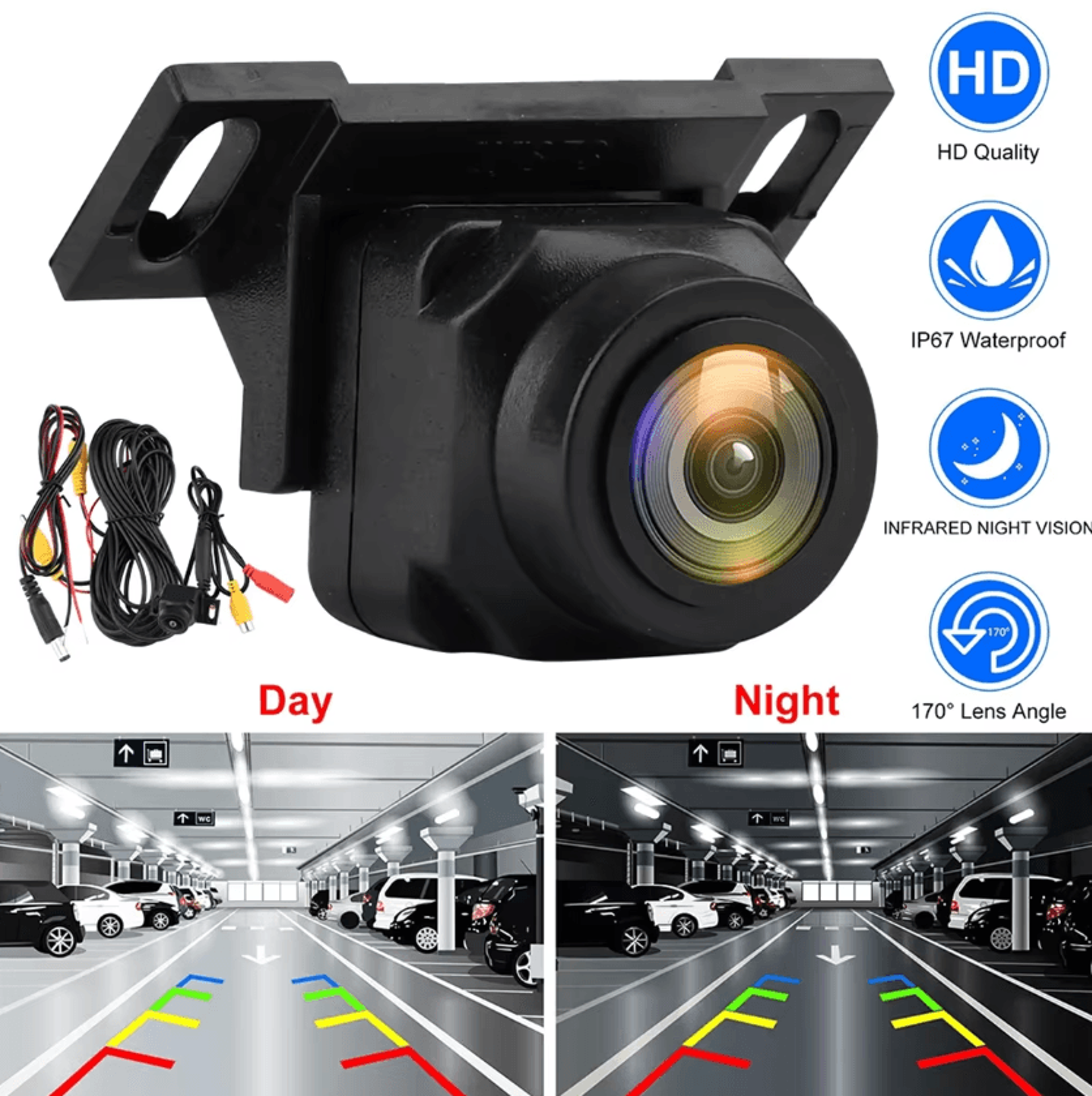 1080p wide-angle rear view backup camera for safer parking & reversing