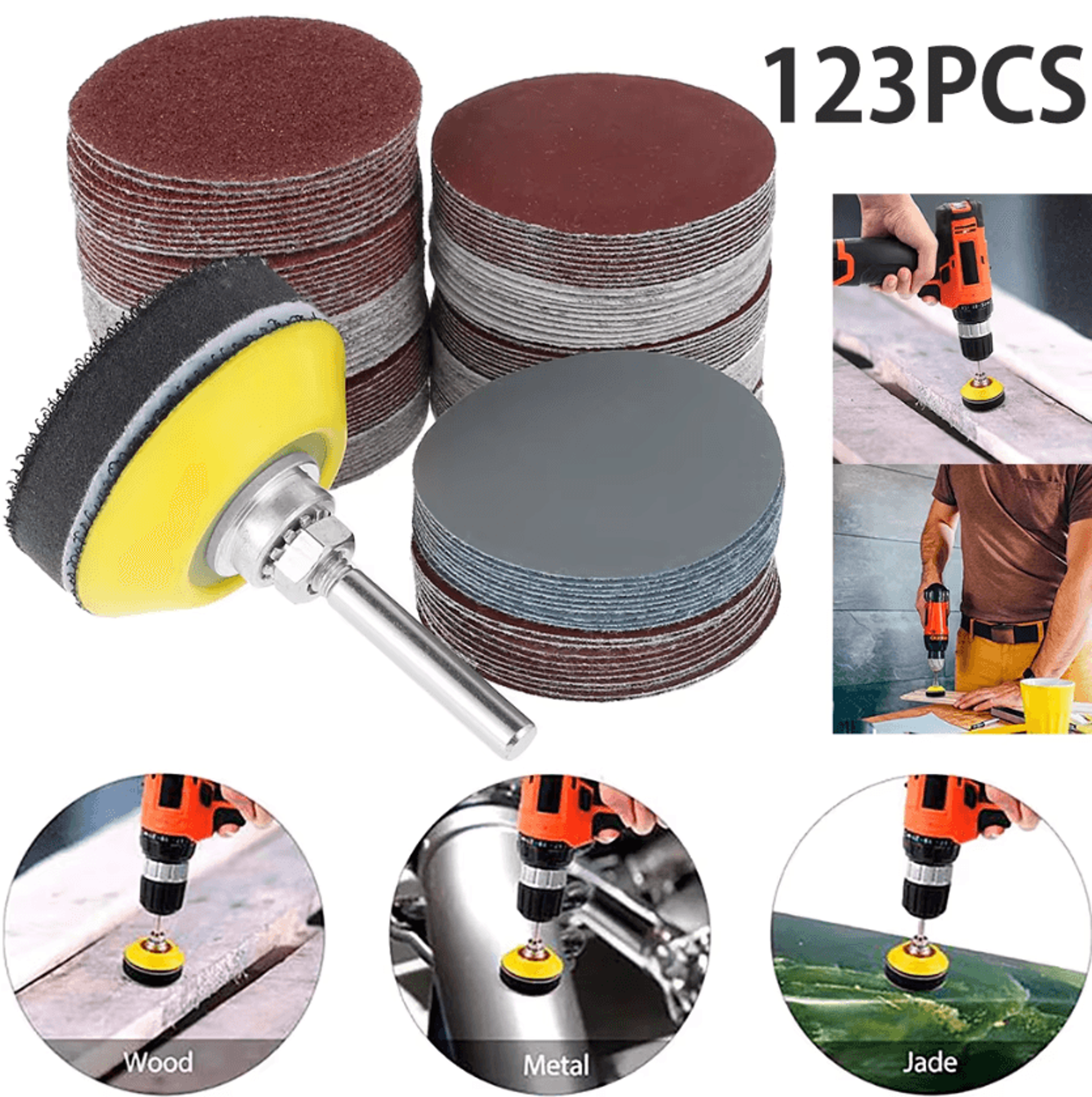 120-piece sanding disc kit with drill attachment & 60-3000 grit assortment