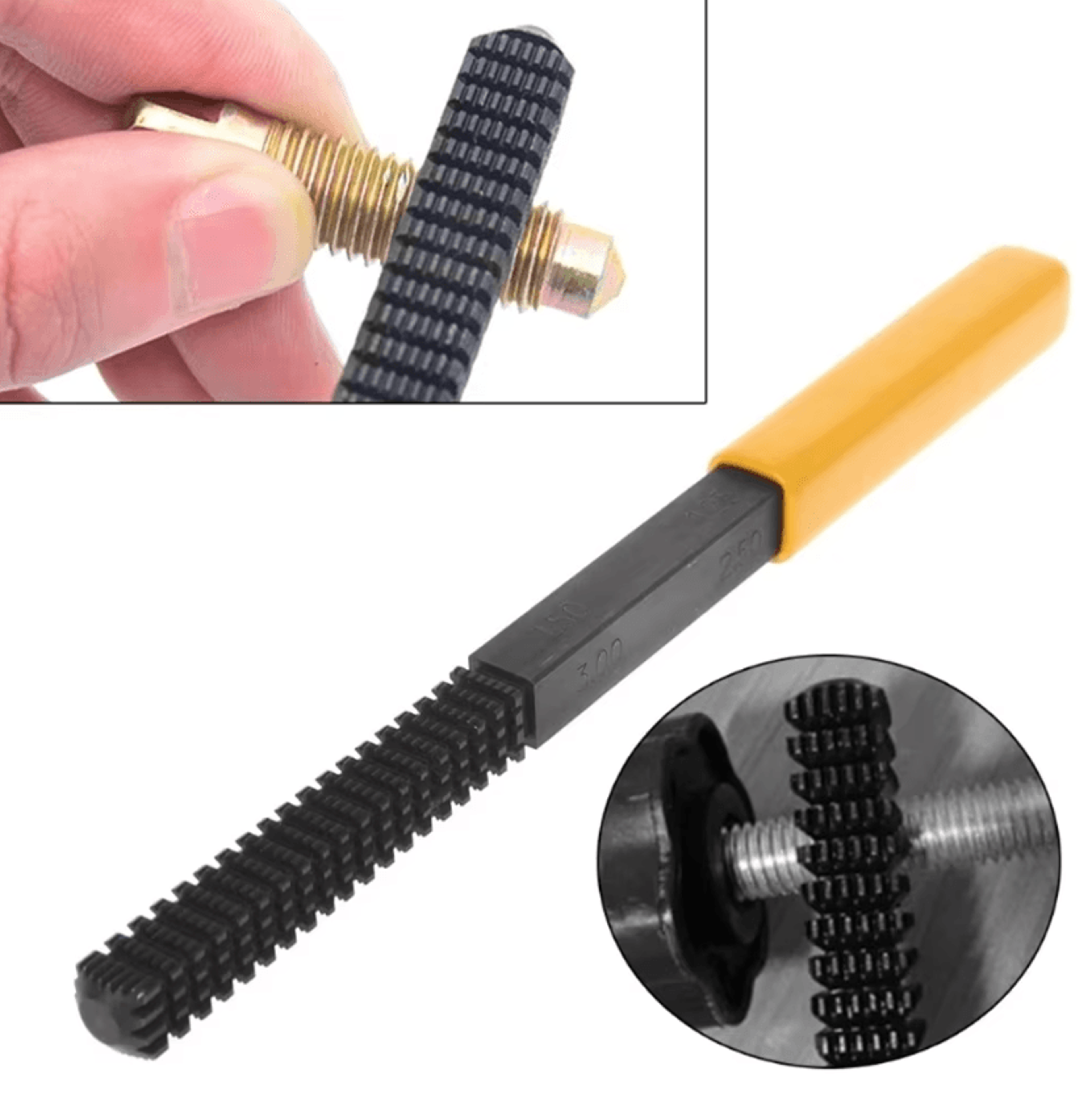 metric thread repair file for restoring damaged bolts, nuts & fasteners