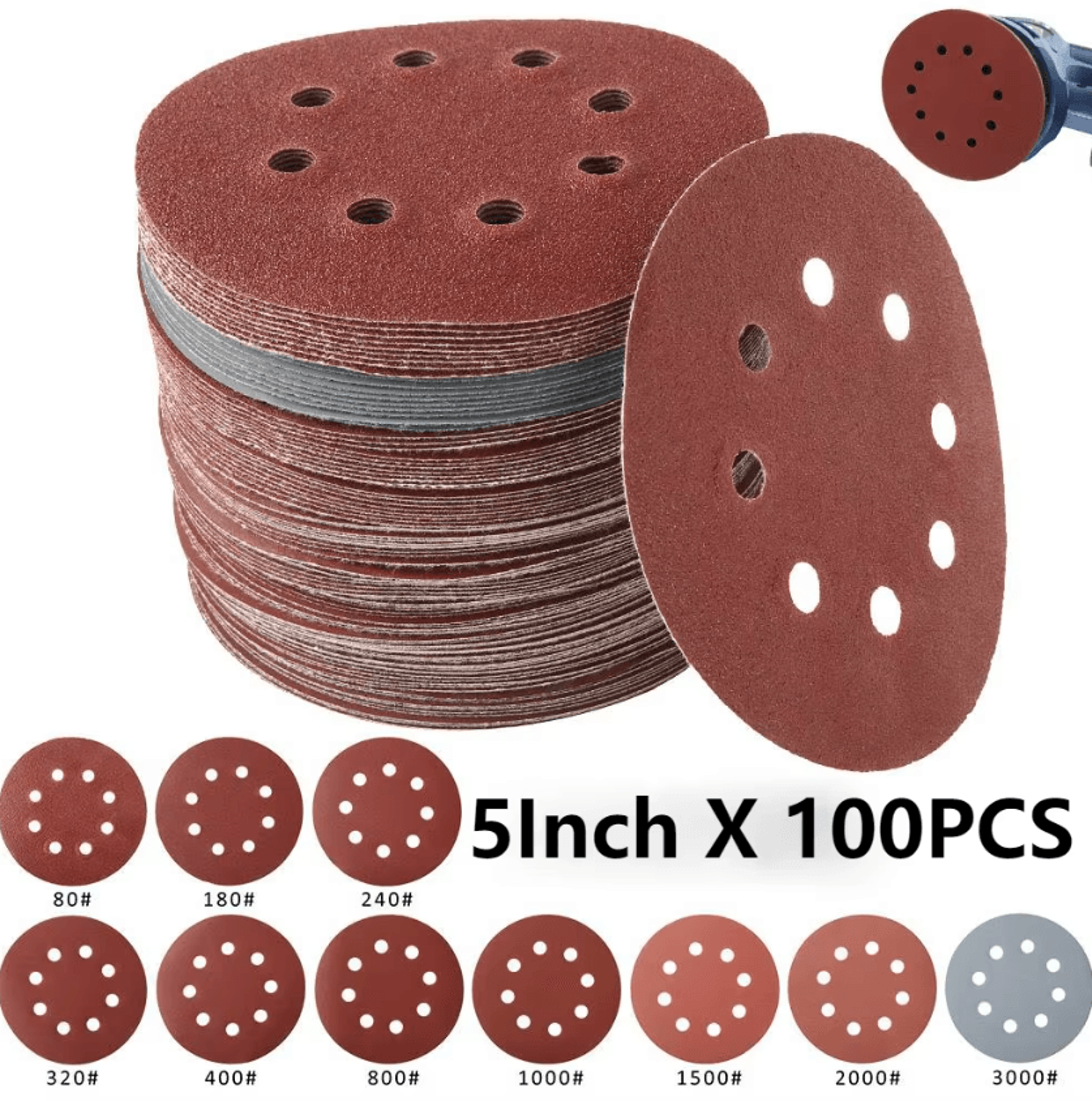 100-piece hook & loop sanding disc set for smooth finishing & polishing