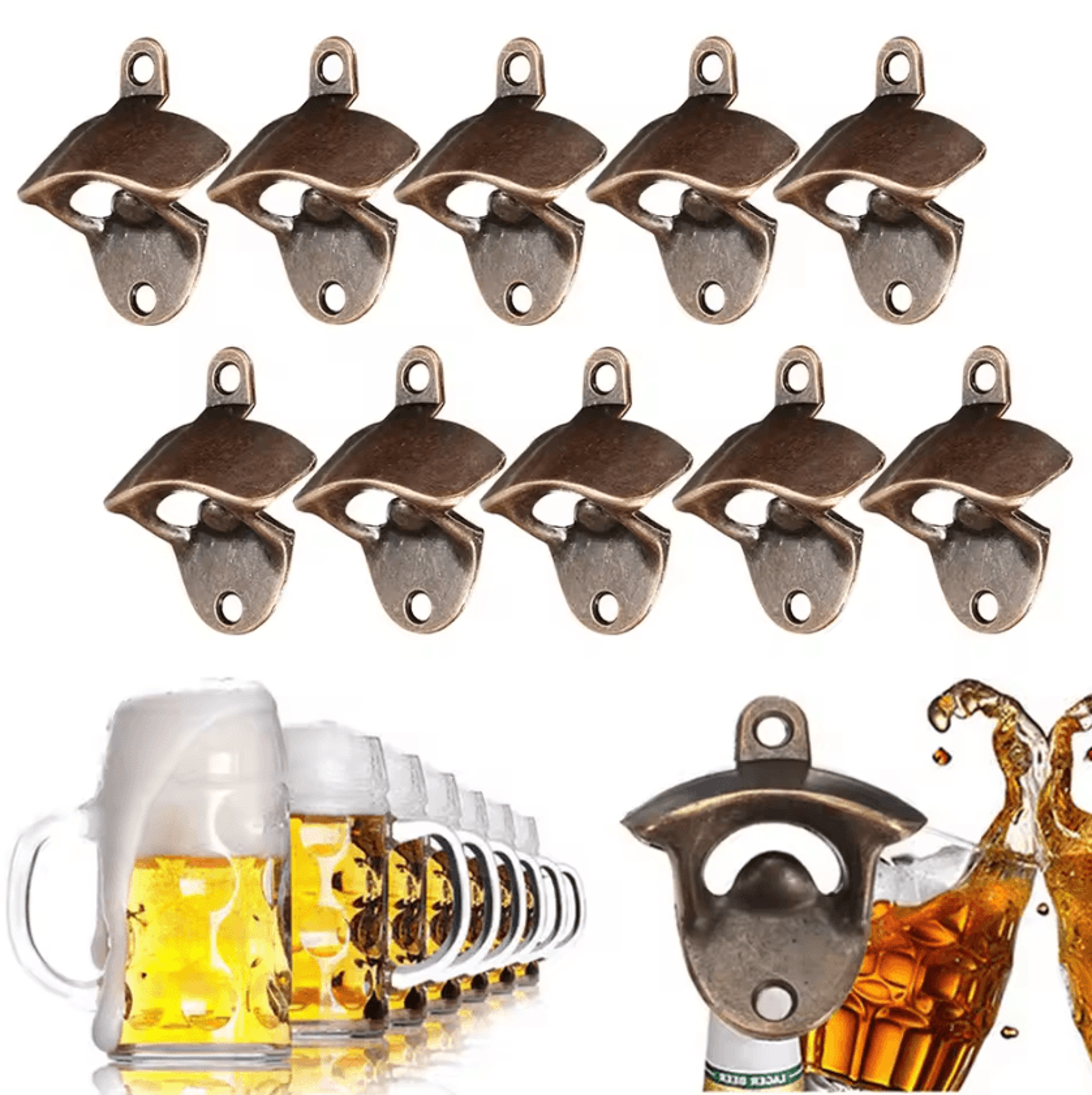 10-piece vintage wall-mounted bottle opener set for home bars & entertaining