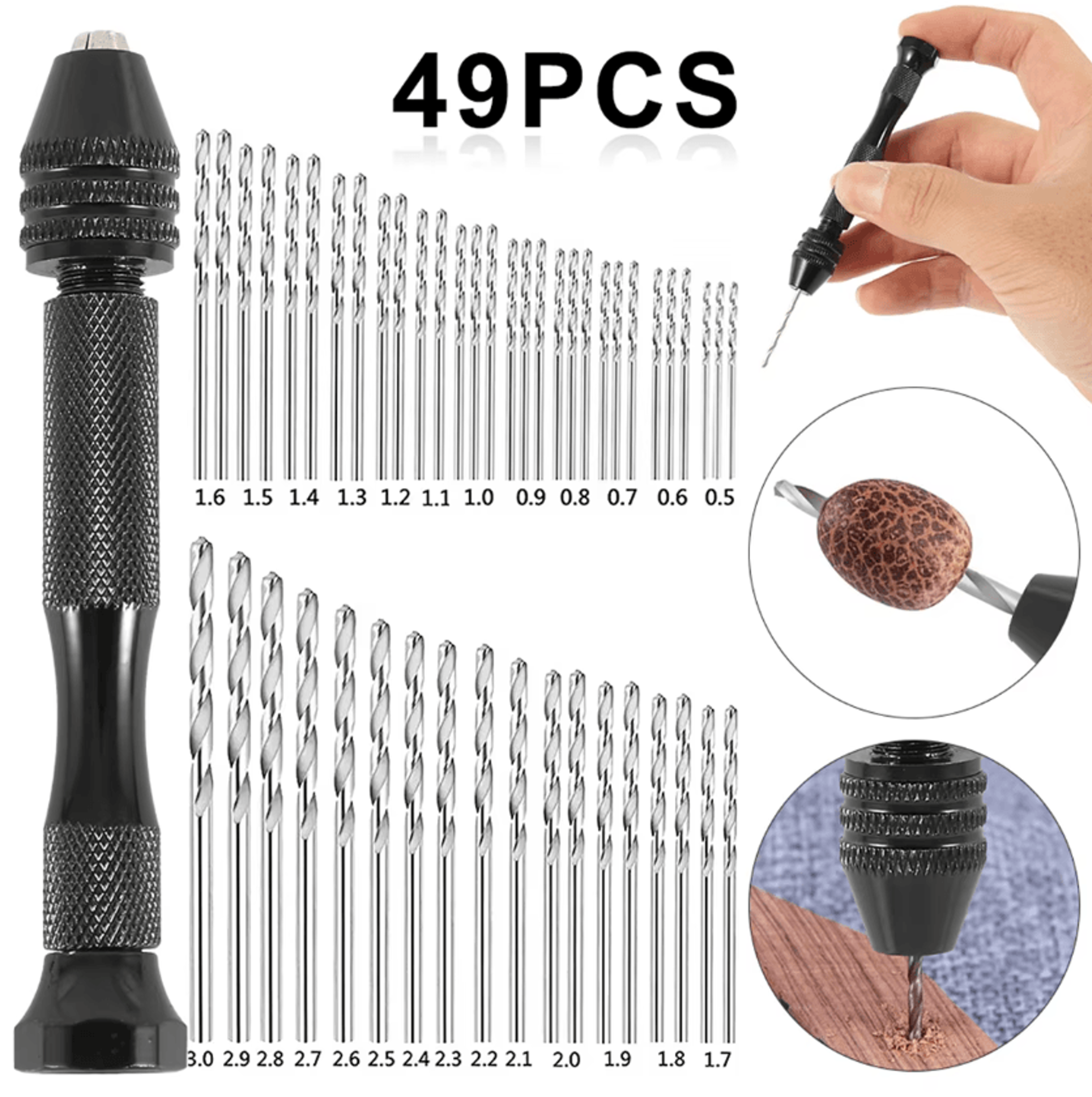 49-piece precision hand drill set for jewelry, crafts & diy projects
