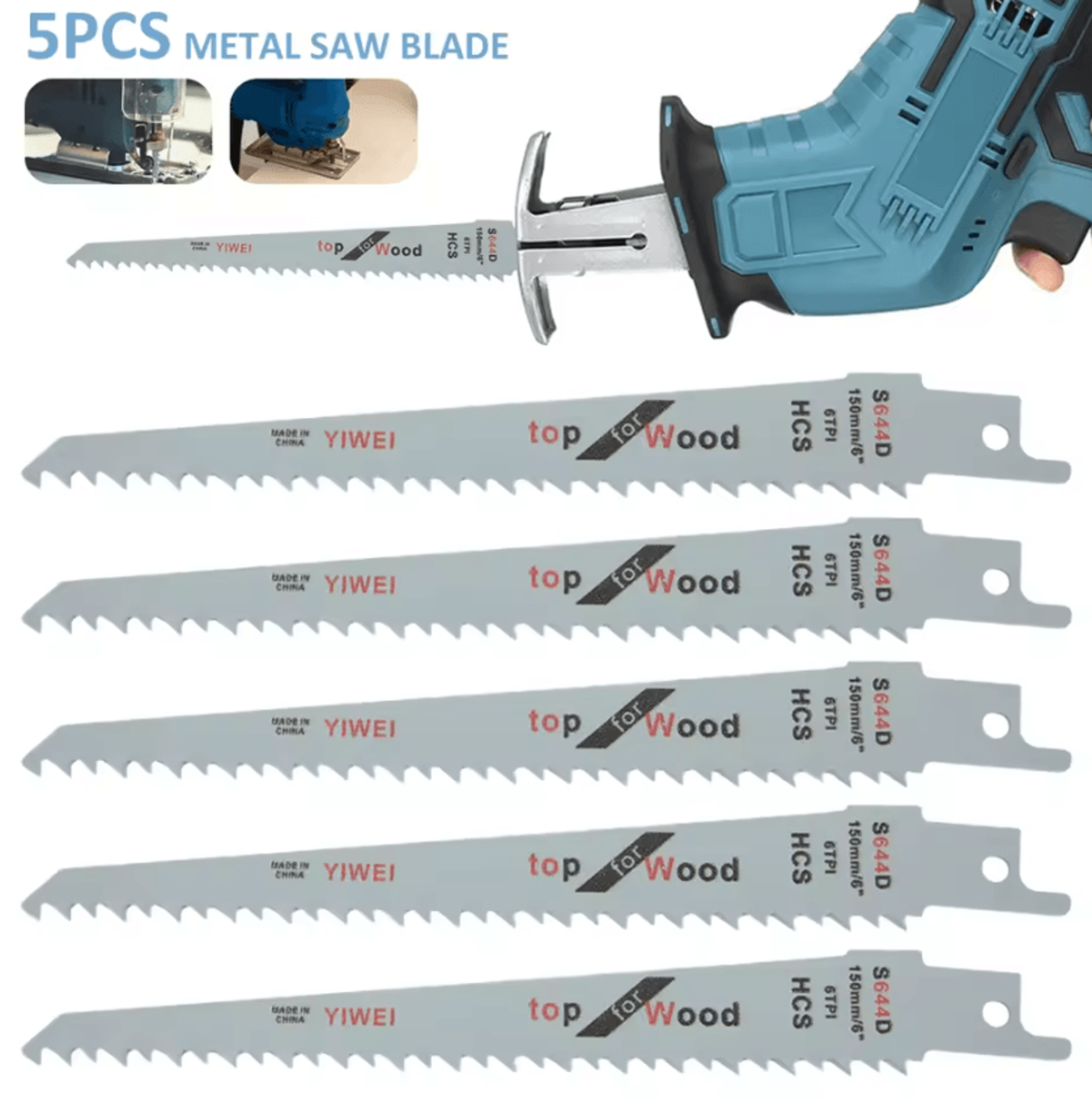 5-piece multi-purpose reciprocating saw blade set for wood & metal cutting