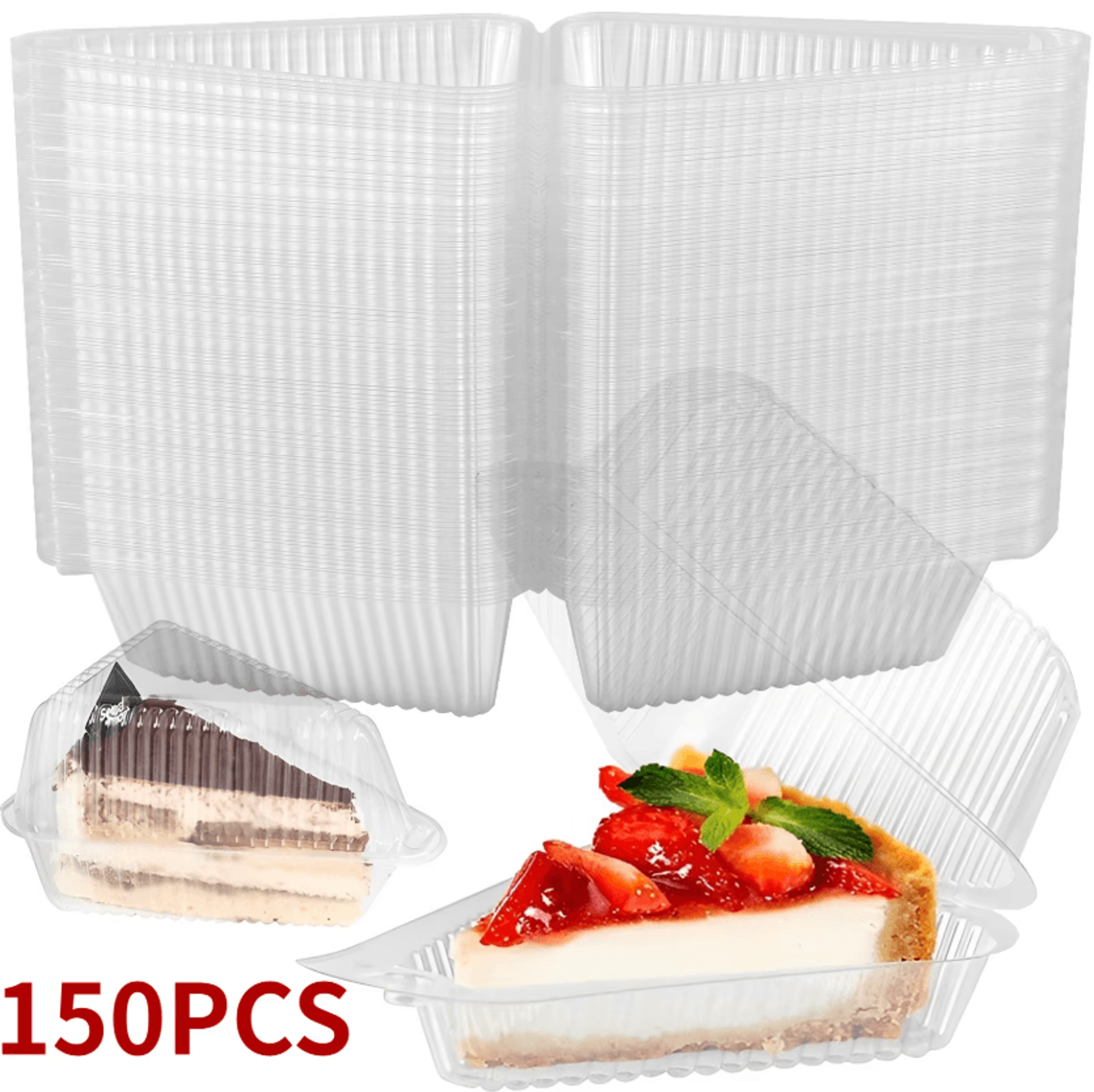 150-piece clear cake slice containers for cakes, cheesecakes & desserts