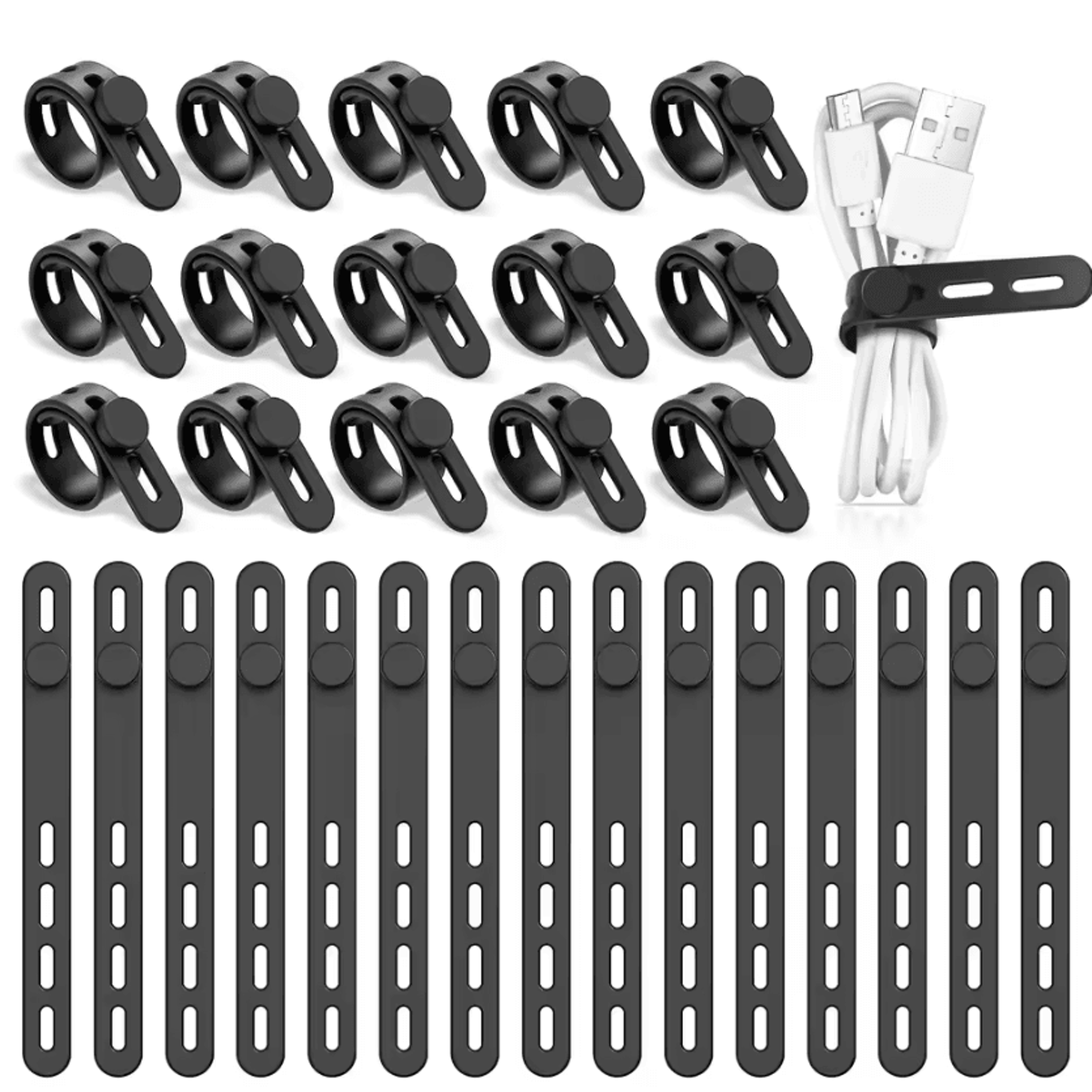30-piece reusable silicone cable ties for organized cords & clutter-free spaces
