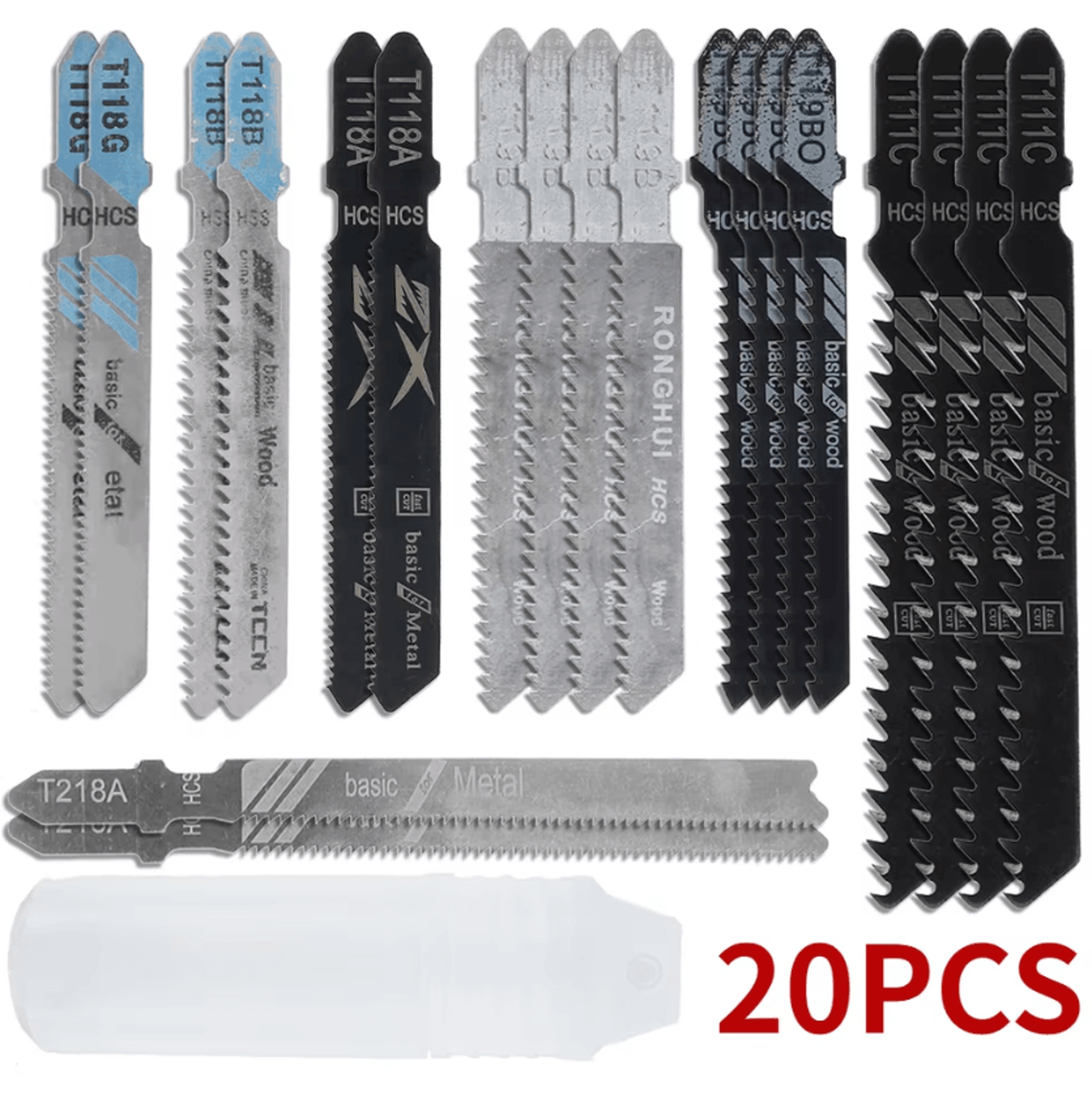 20-piece t-shank jigsaw blade set for wood, plastic & metal cutting