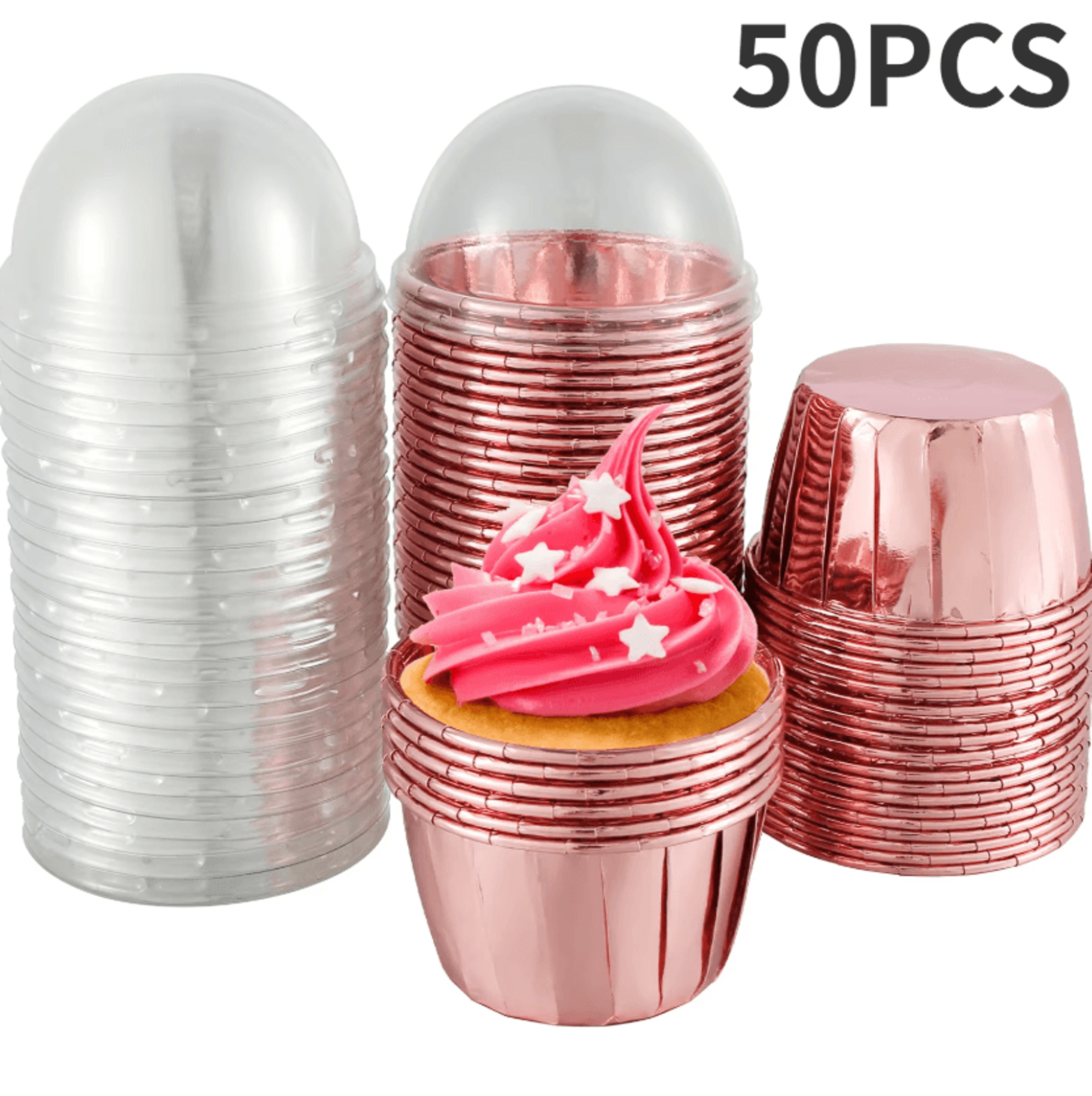 premium 50-piece foil cupcake liners with lids 5.5oz aluminum baking cups