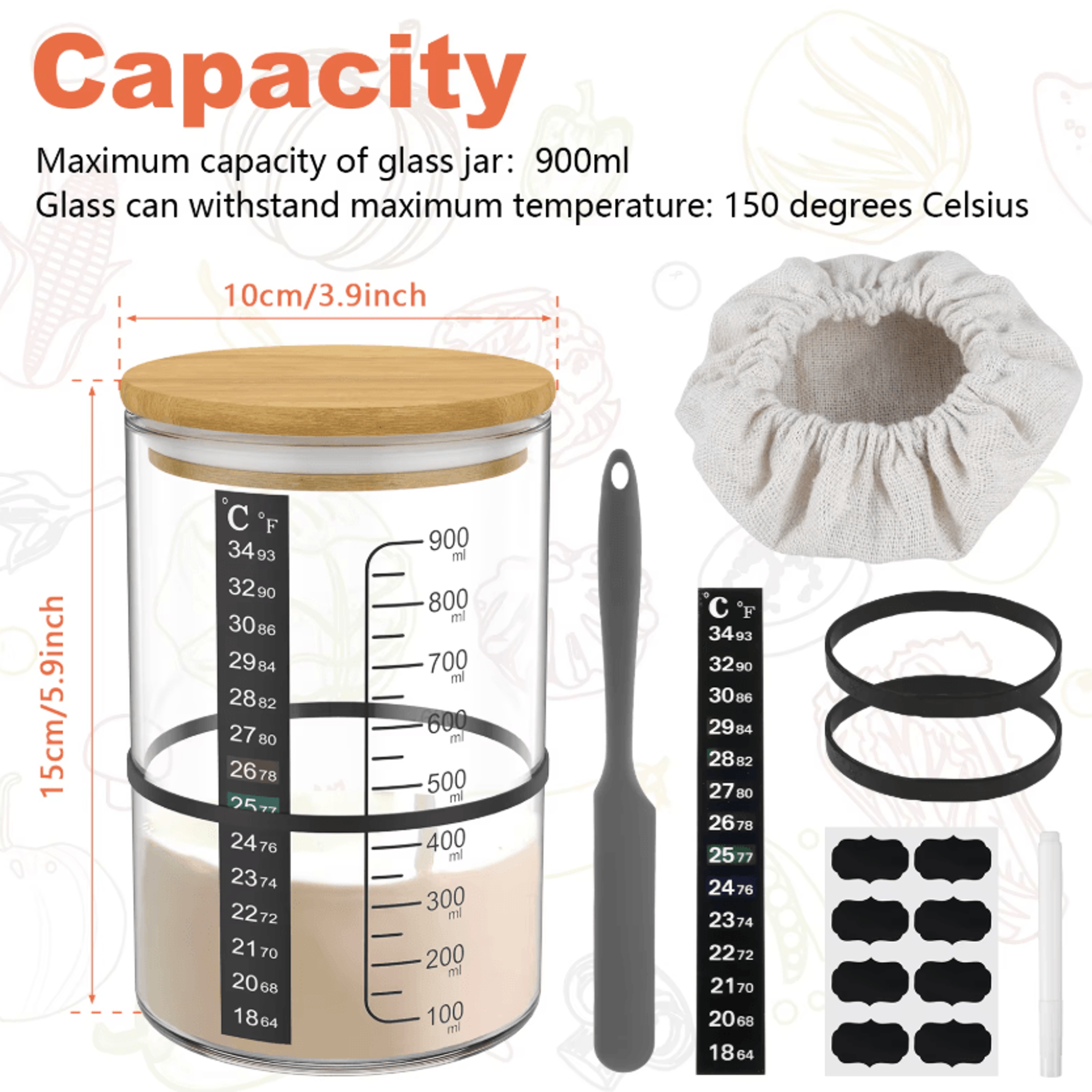 complete 9-piece sourdough starter kit 900ml sourdough starter jar with fermentation accessories