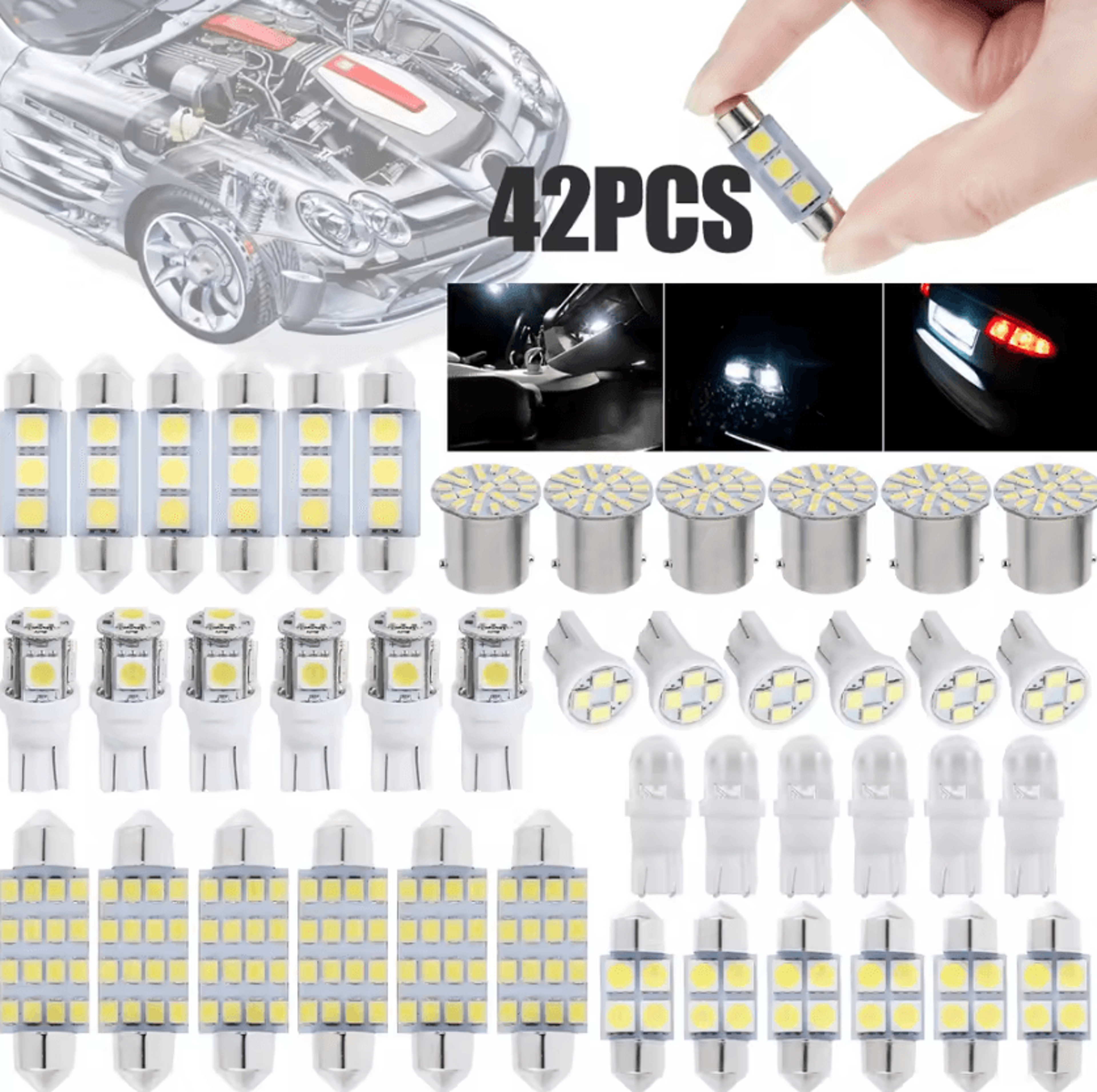 42-piece led car interior light kit 6000k t10 led bulbs for interior & license plate lighting