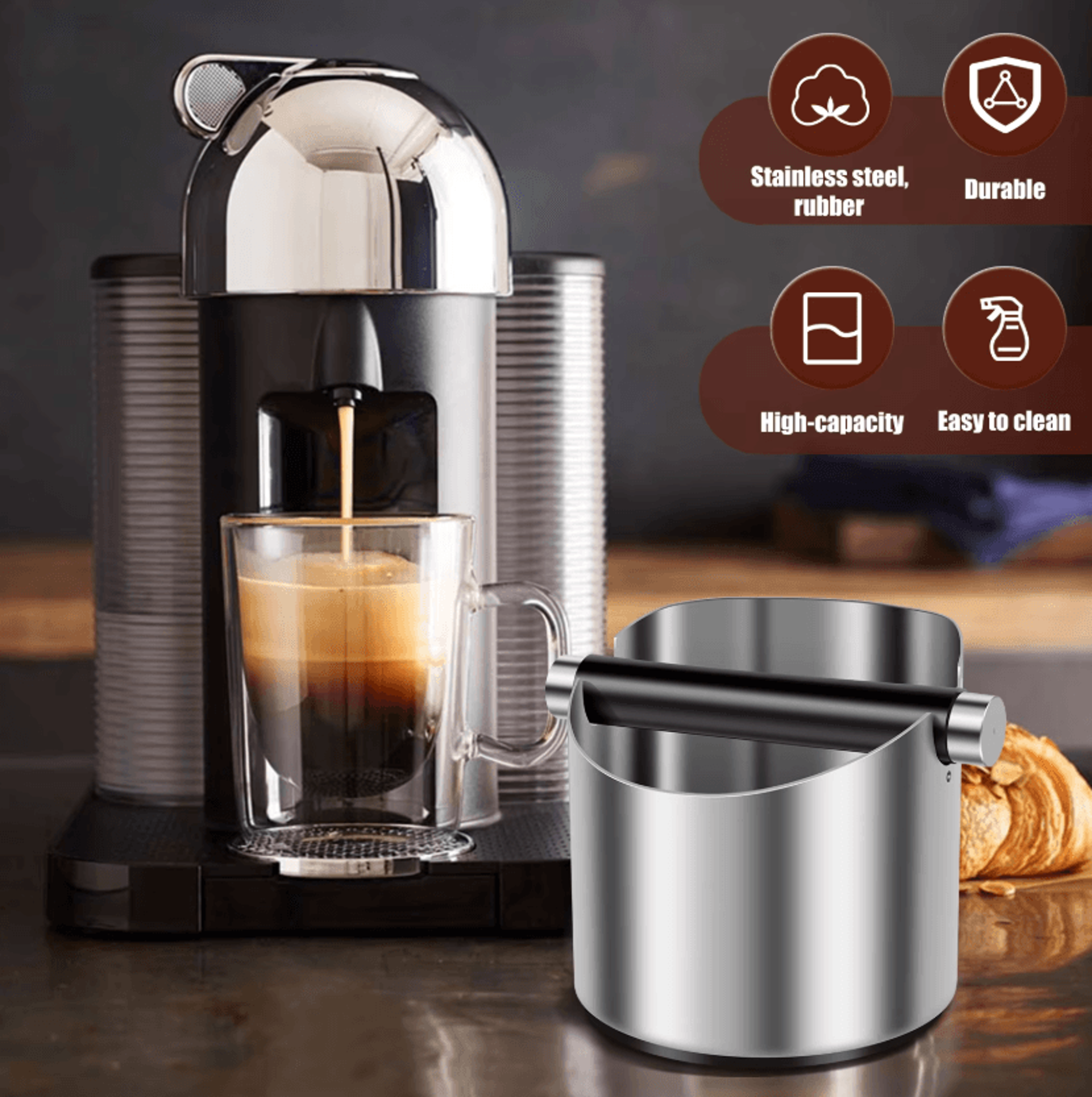 premium coffee knock box stainless steel espresso knock box with non-slip base