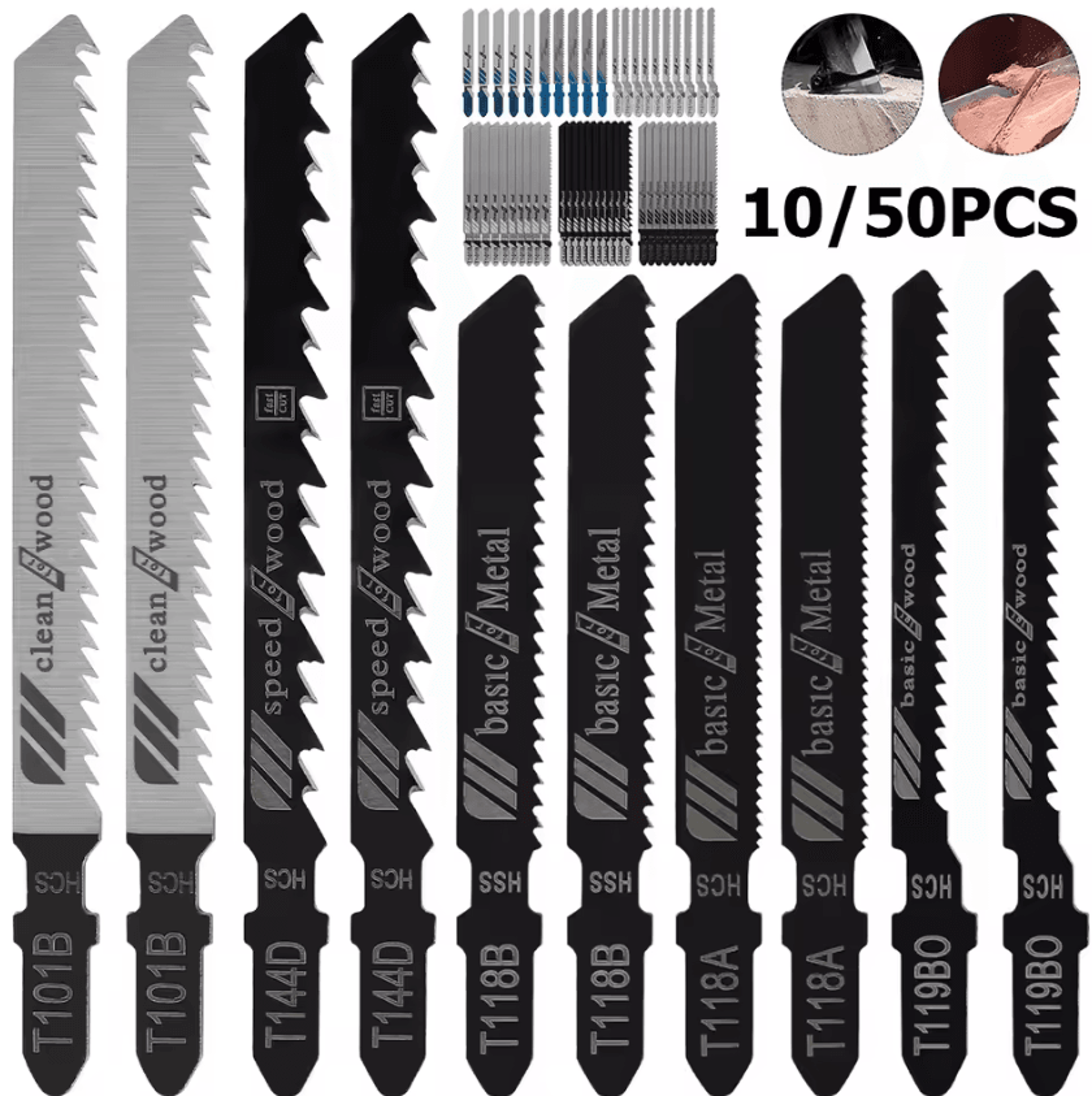 universal t-shank jigsaw blade set jigsaw blades for wood & metal (10/50 pieces)