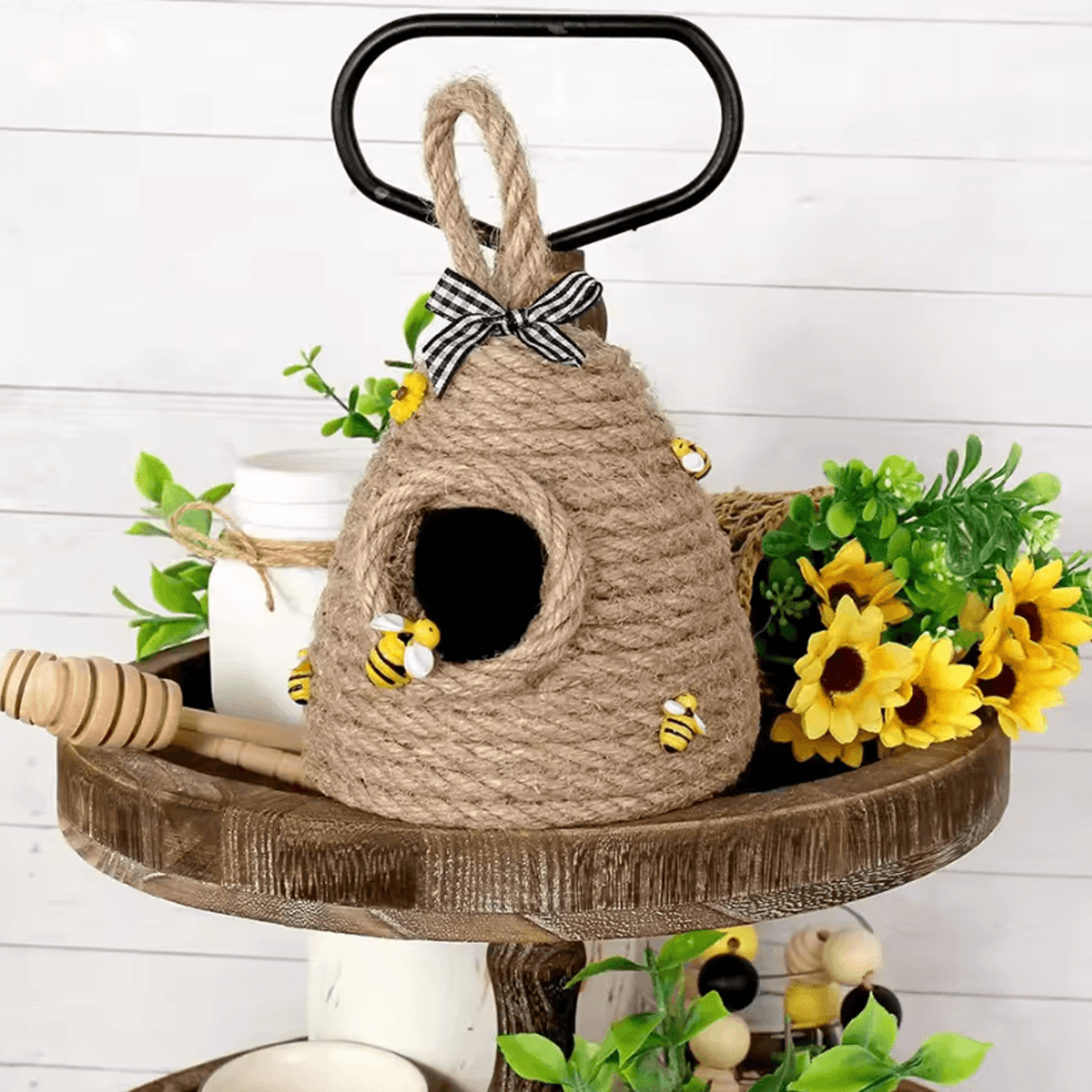 handmade beehive hanging decor bee tiered tray decor for farmhouse & honey bee decorations