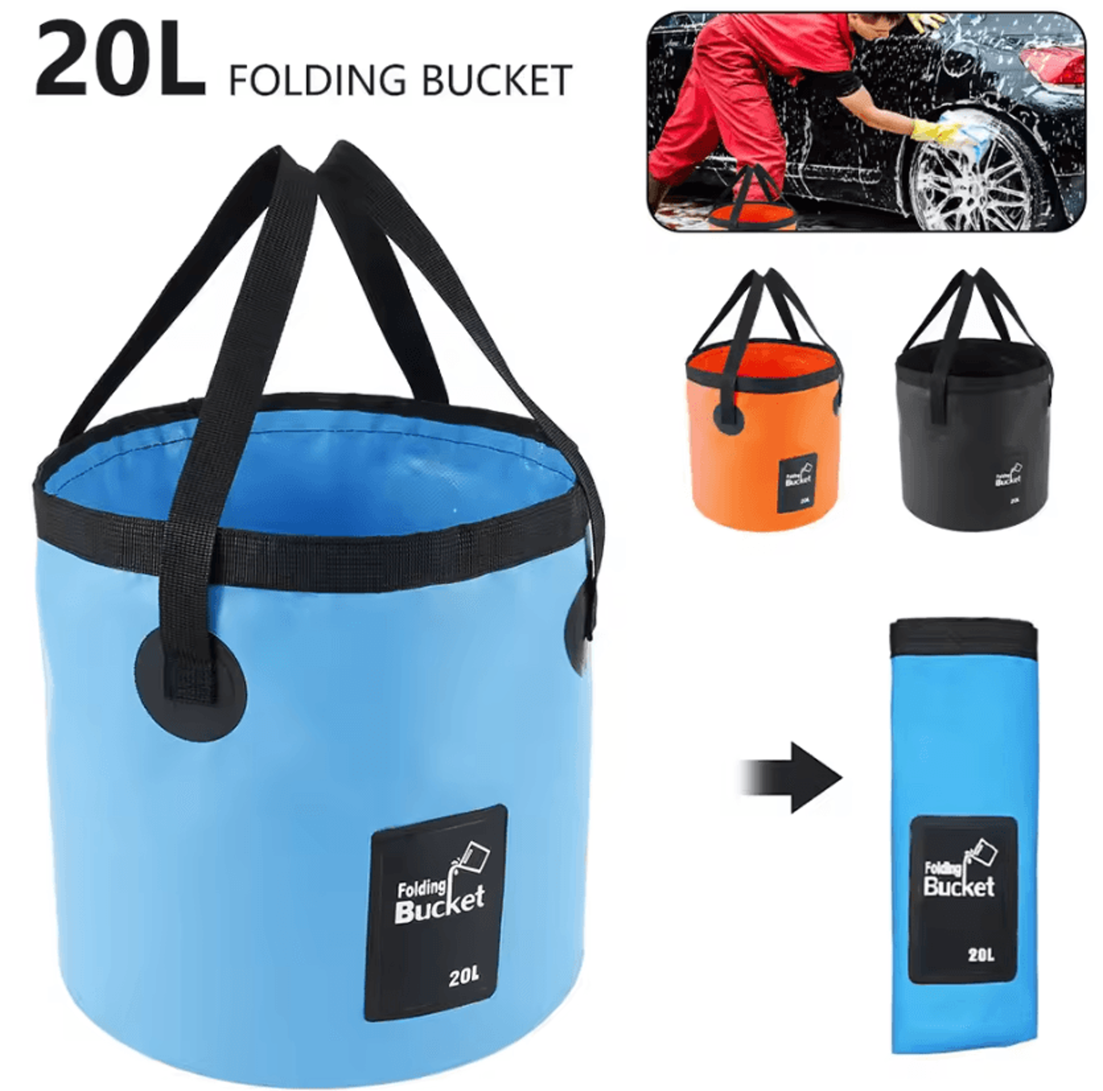 20l collapsible water bucket waterproof folding water bag for camping, fishing & outdoor use