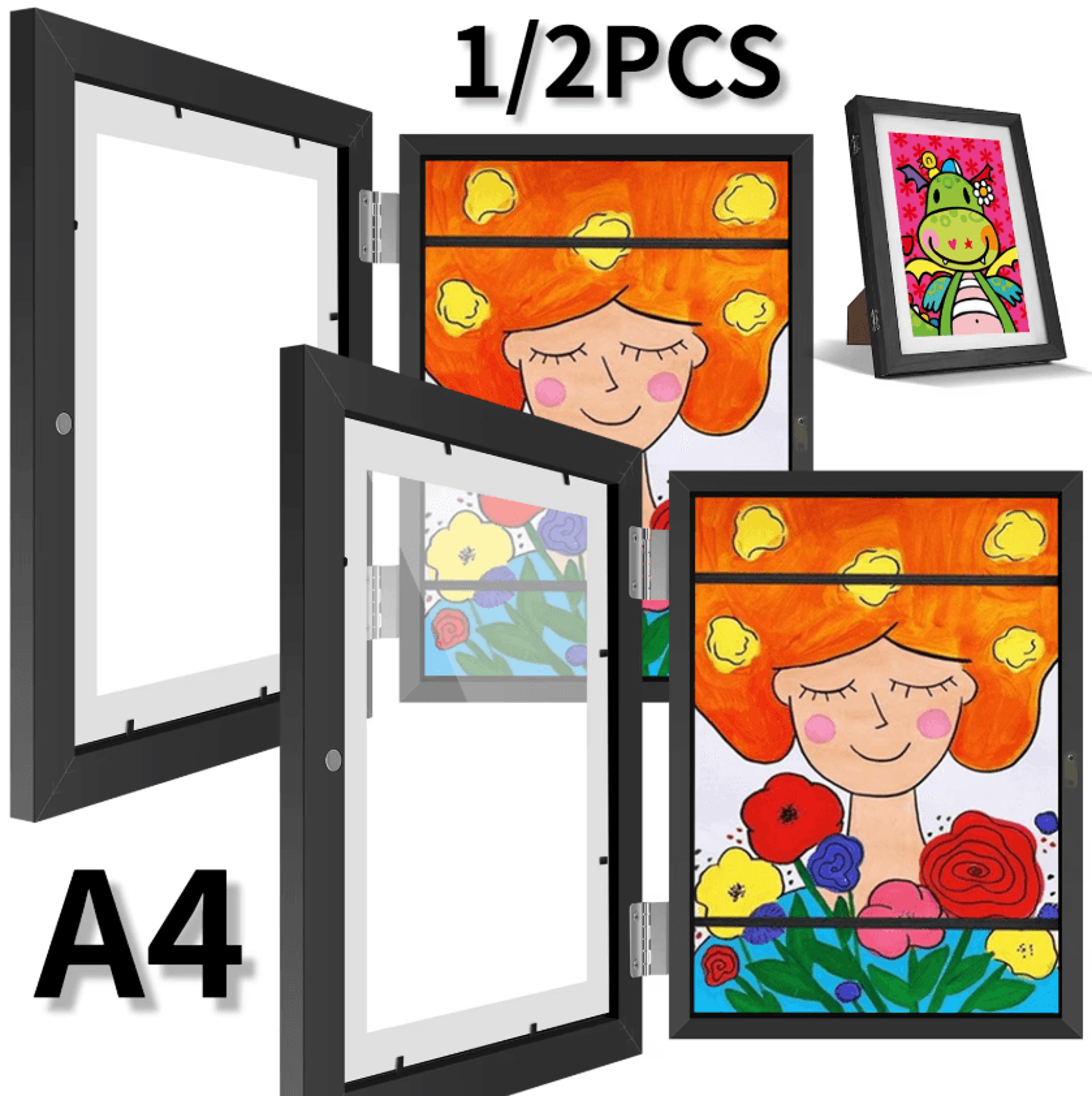 magnetic kids art frame children's artwork display frame with front-opening design