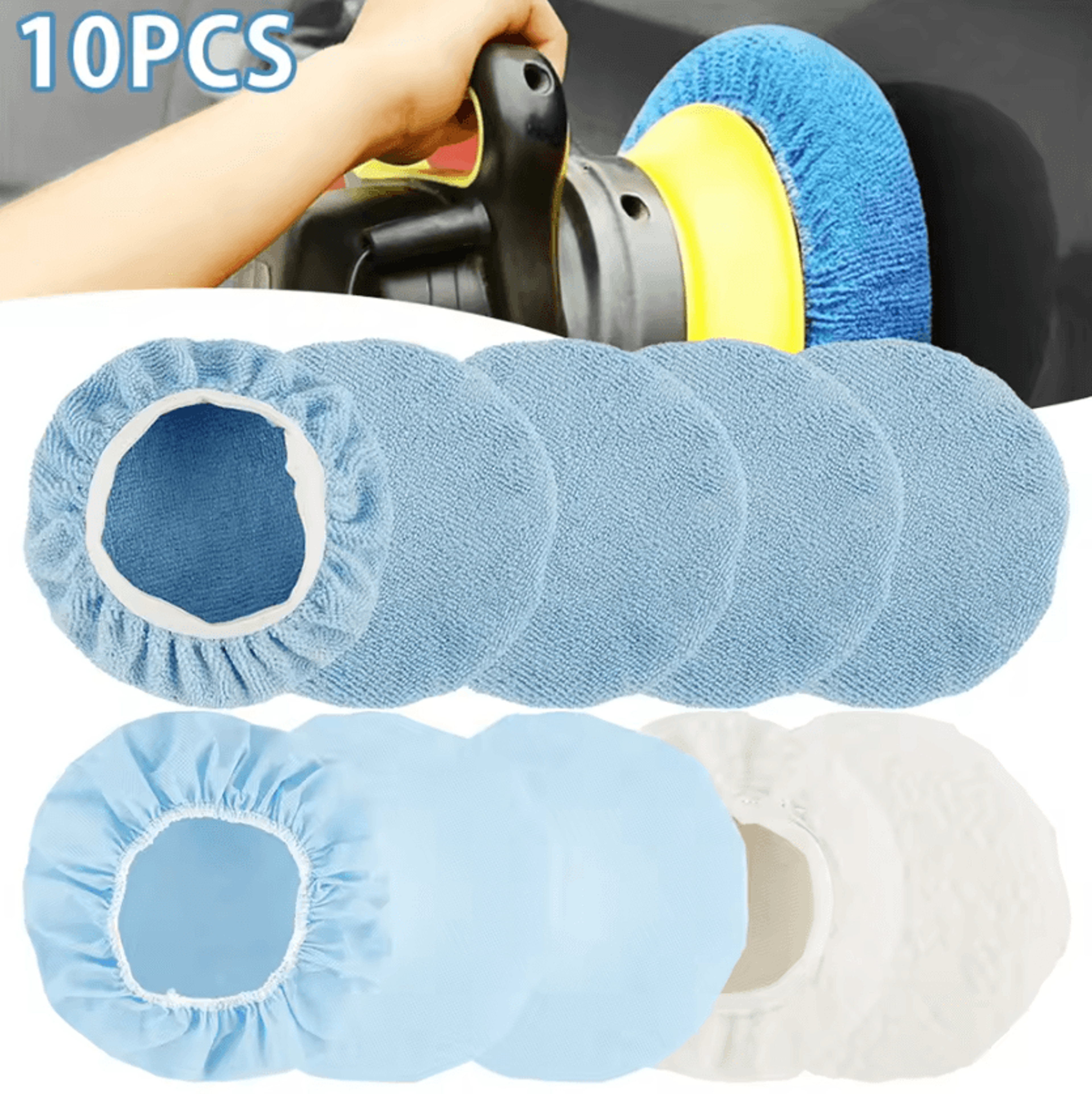 10-piece car polishing bonnet set – microfiber buffer pads & wool waxing covers for 9–10 inch polishers
