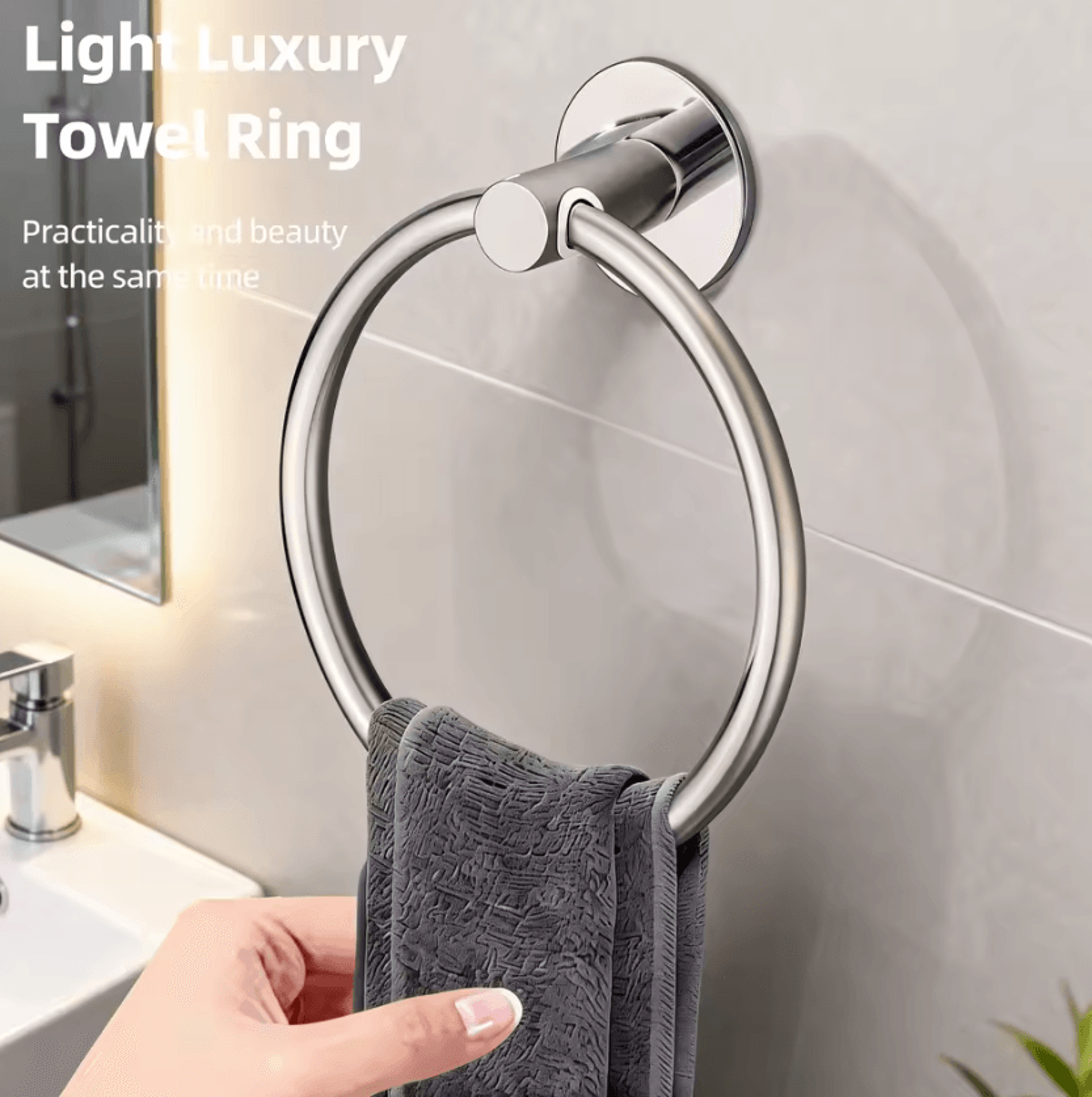 stainless steel self-adhesive towel ring – heavy-duty no-drill hand towel holder