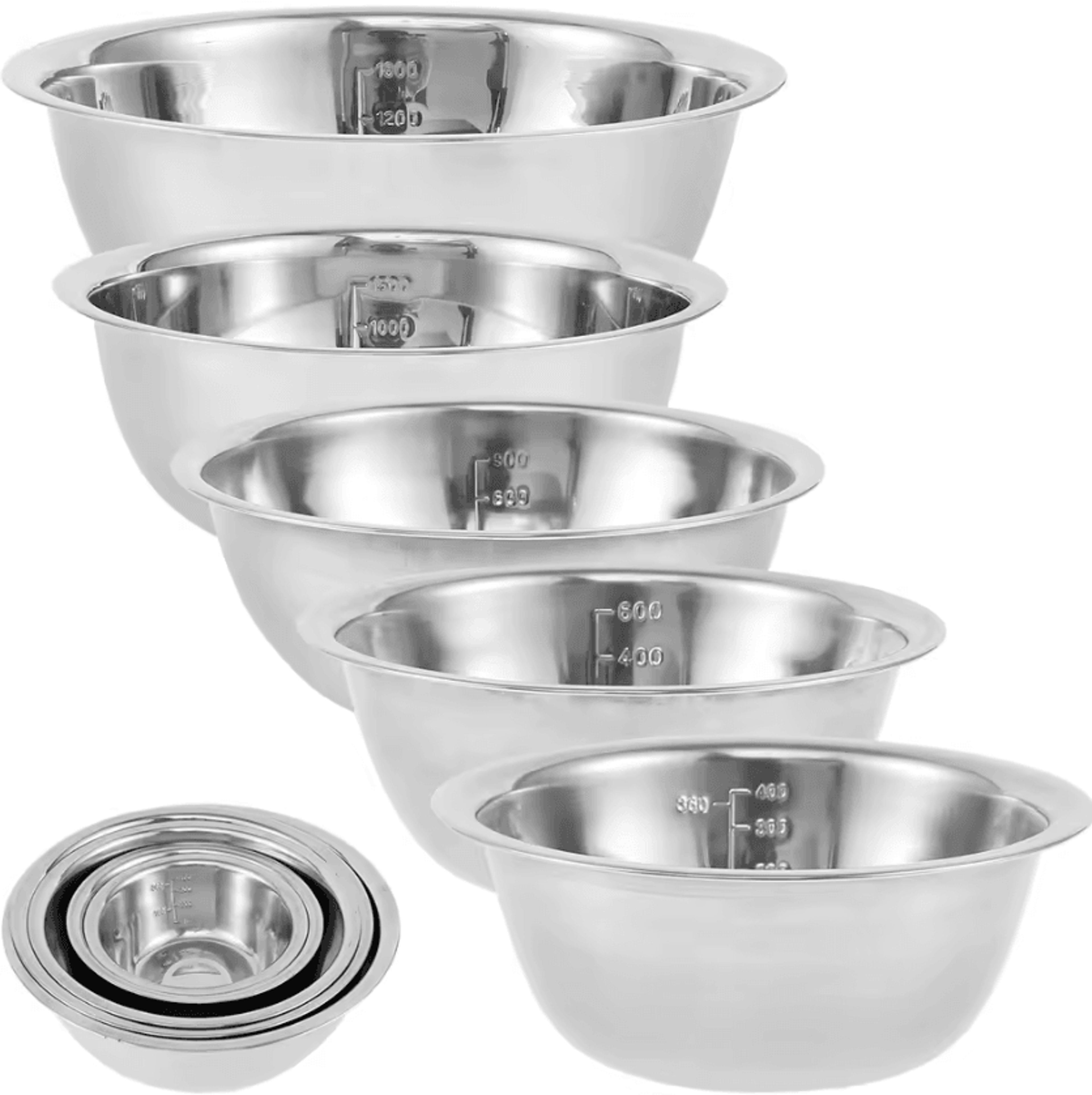 5-piece stainless steel mixing bowl set – nesting salad & baking bowls (up to 2600ml)