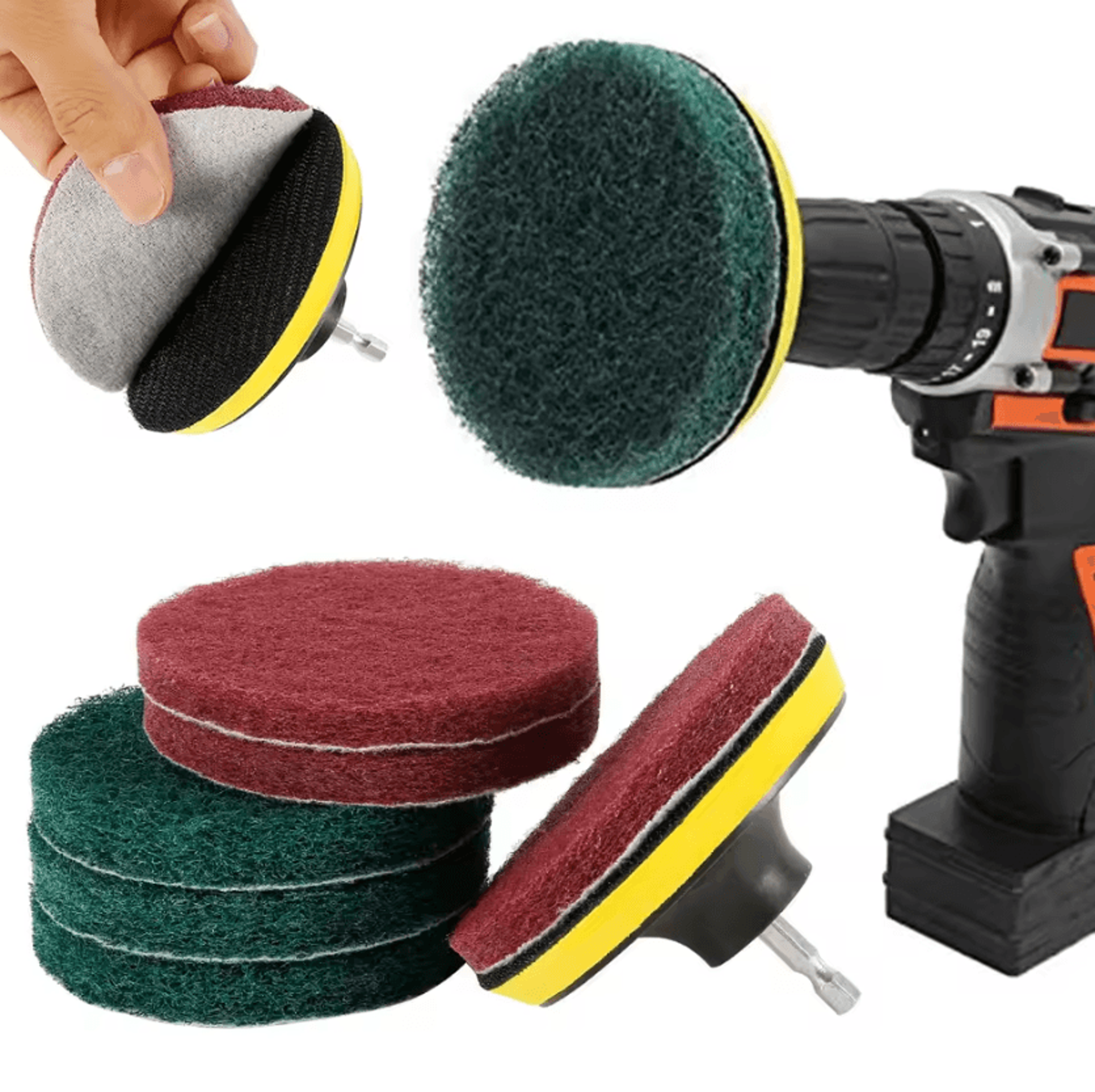 8-piece drill brush attachment set – power scrubber cleaning brushes & scrub pads for bathroom, kitchen & car