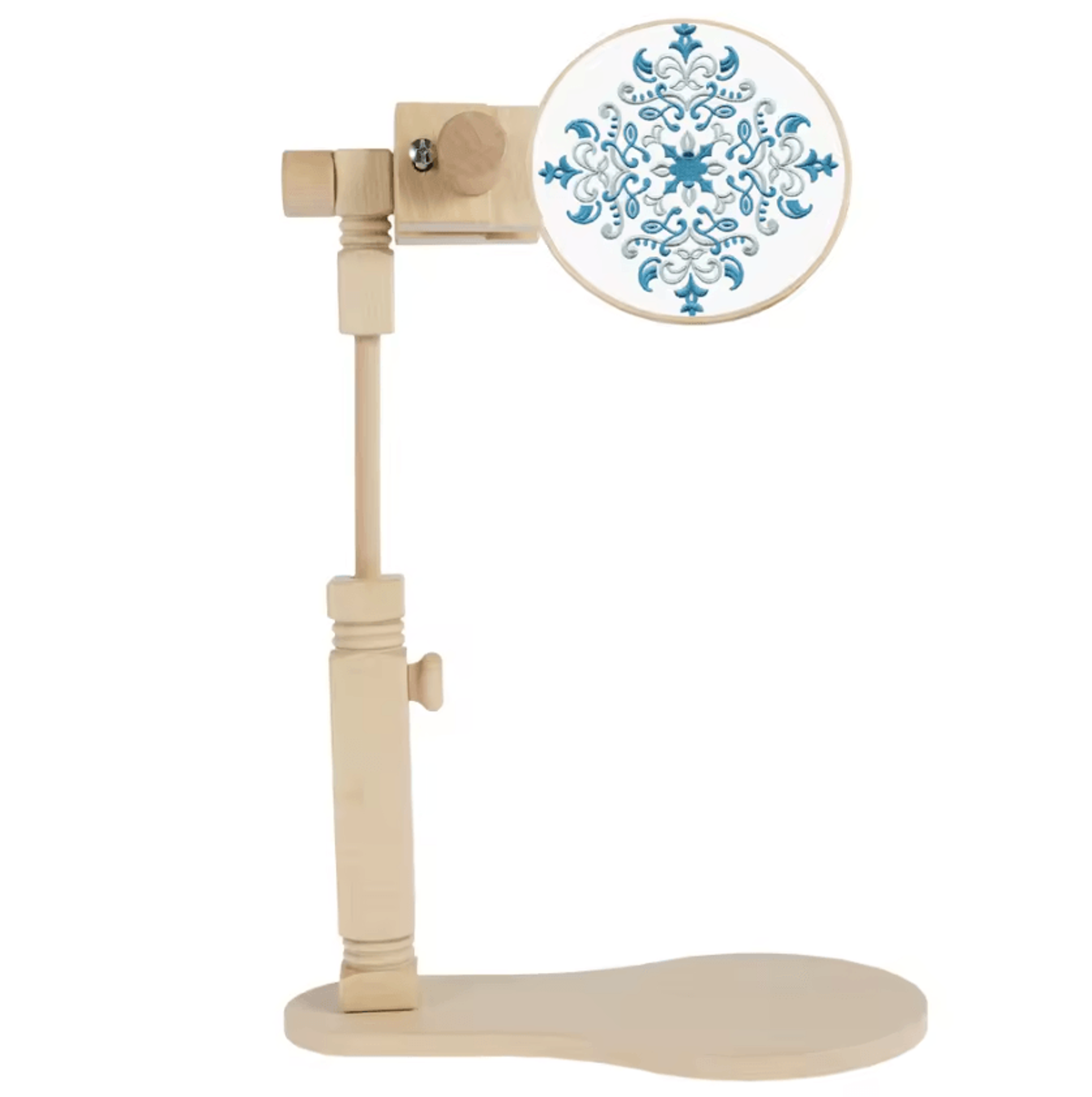 adjustable wooden embroidery stand – 360° rotating hands-free cross stitch hoop holder
