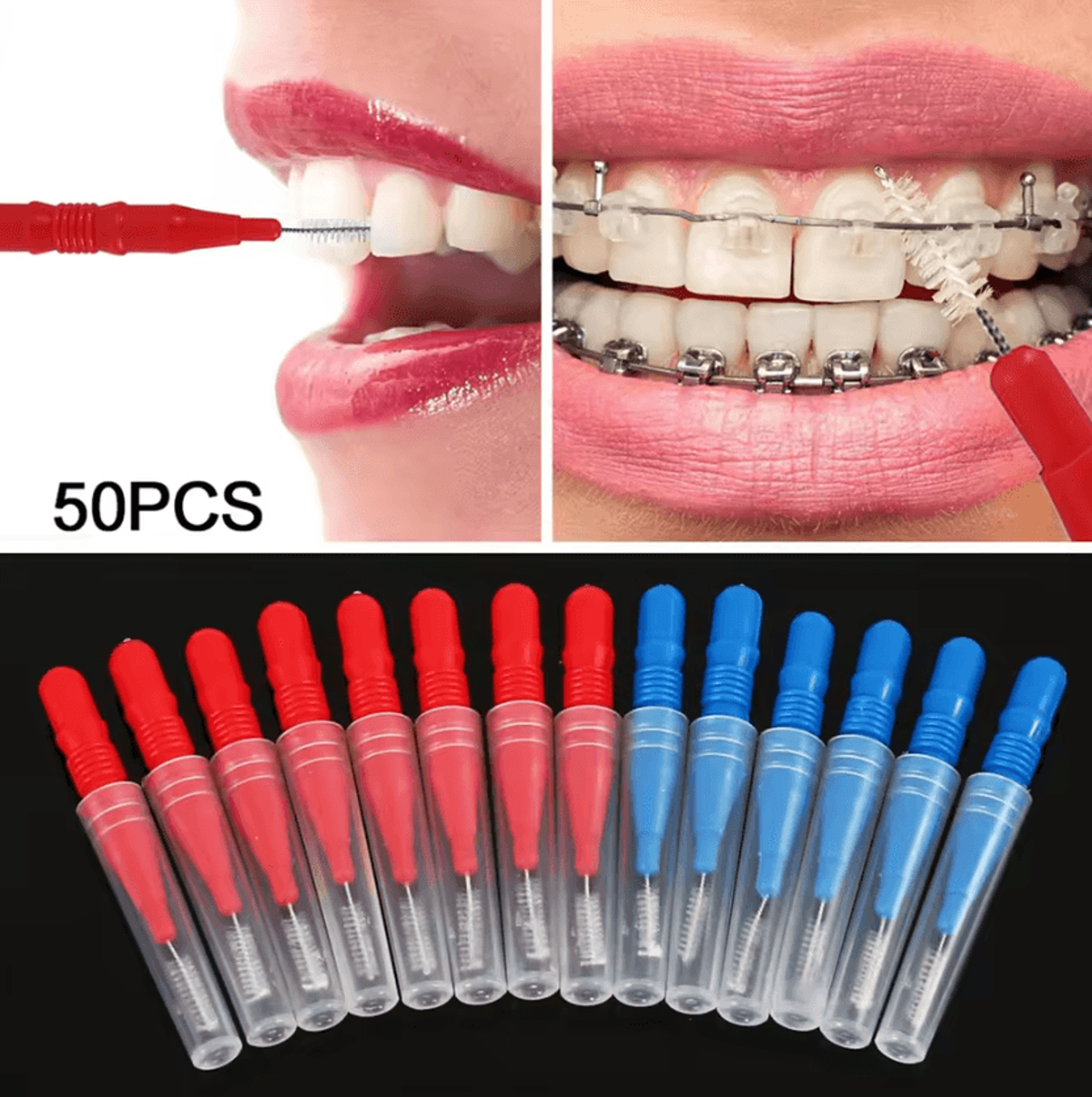 50-piece interdental brush set – soft dental floss brushes for braces & teeth cleaning