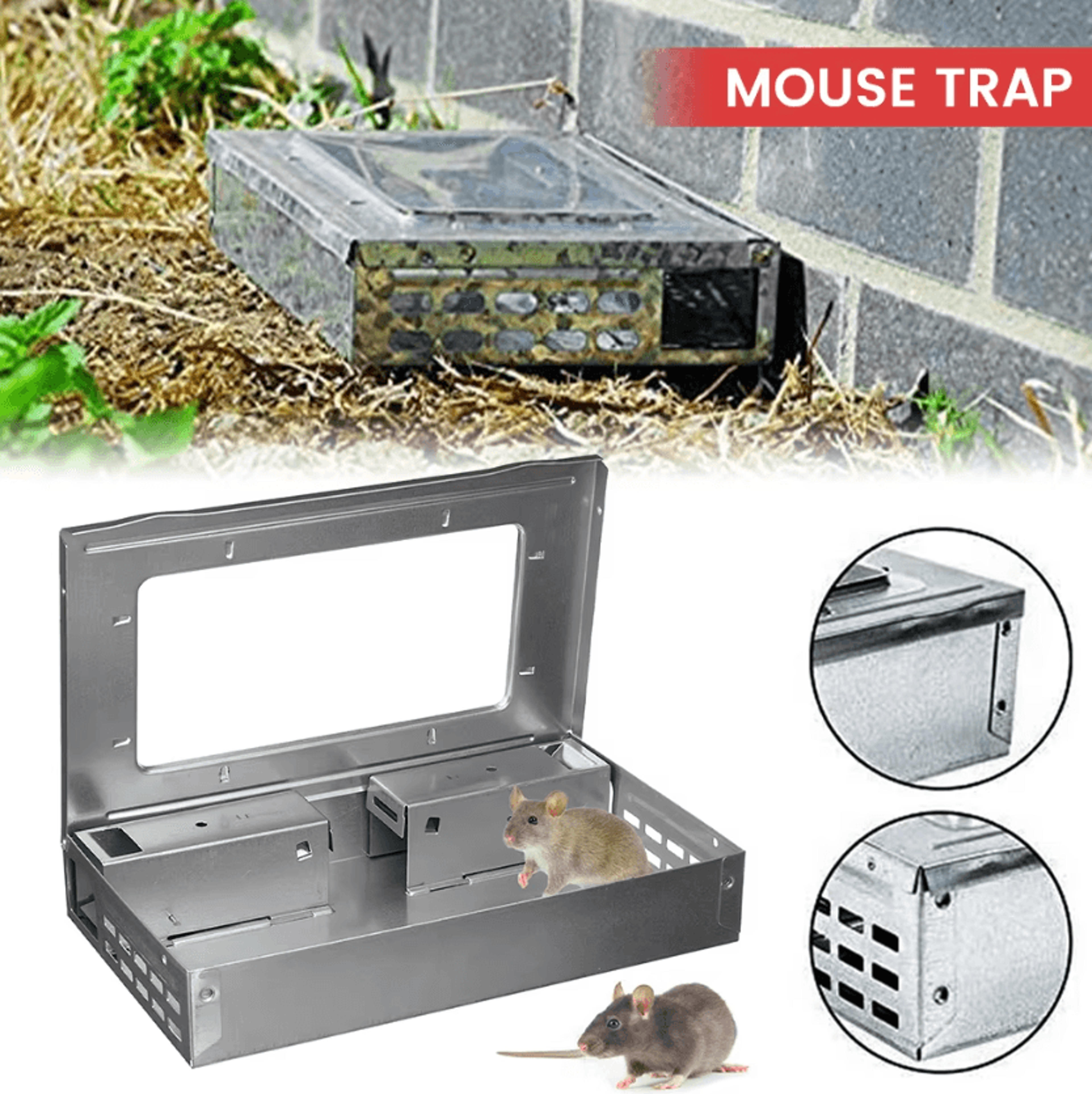 reusable humane mouse trap with protective cover – self-catching rodent catcher for indoor pest control