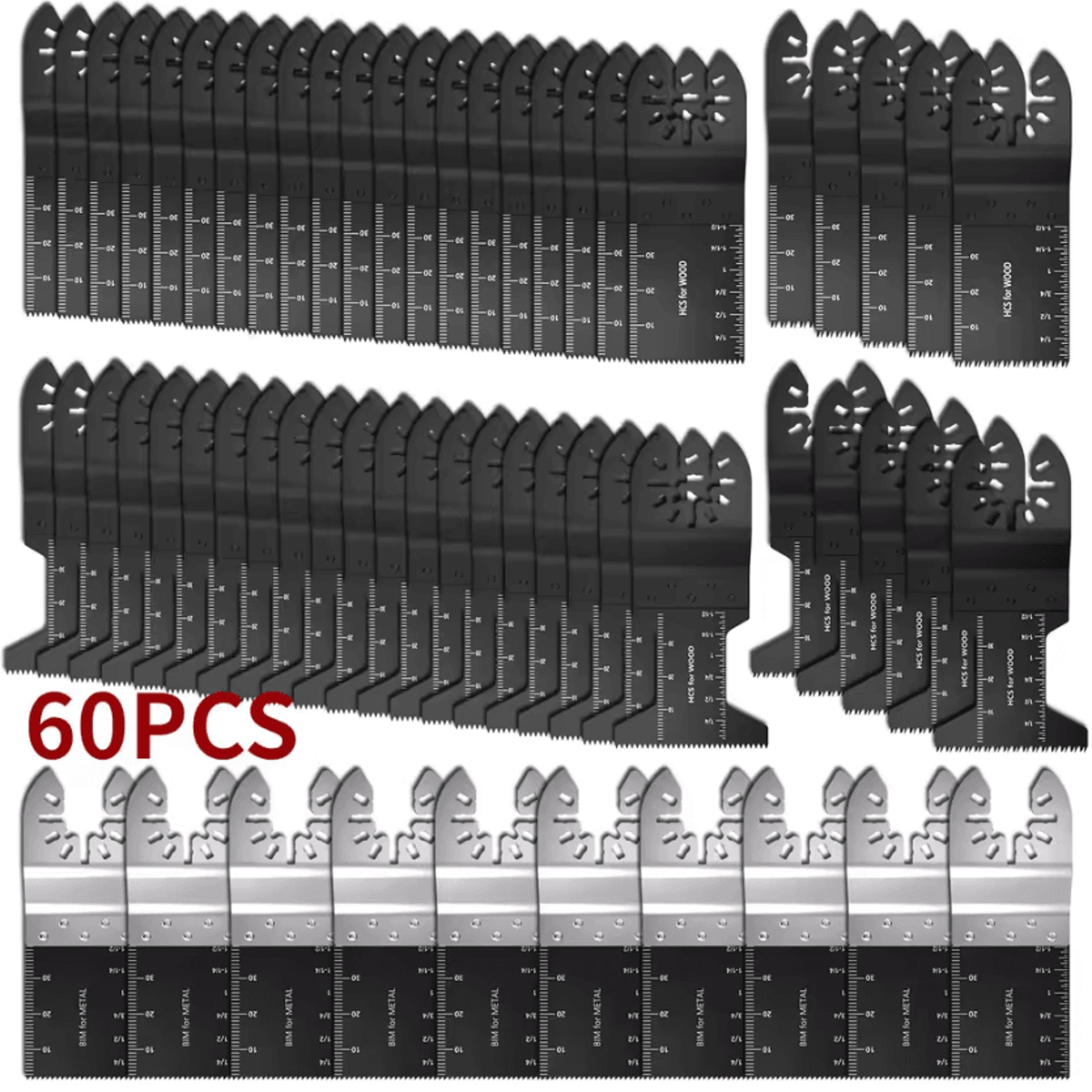 50/60-piece high carbon steel oscillating saw blade set – quick release multi tool blades for wood, plastic & metal