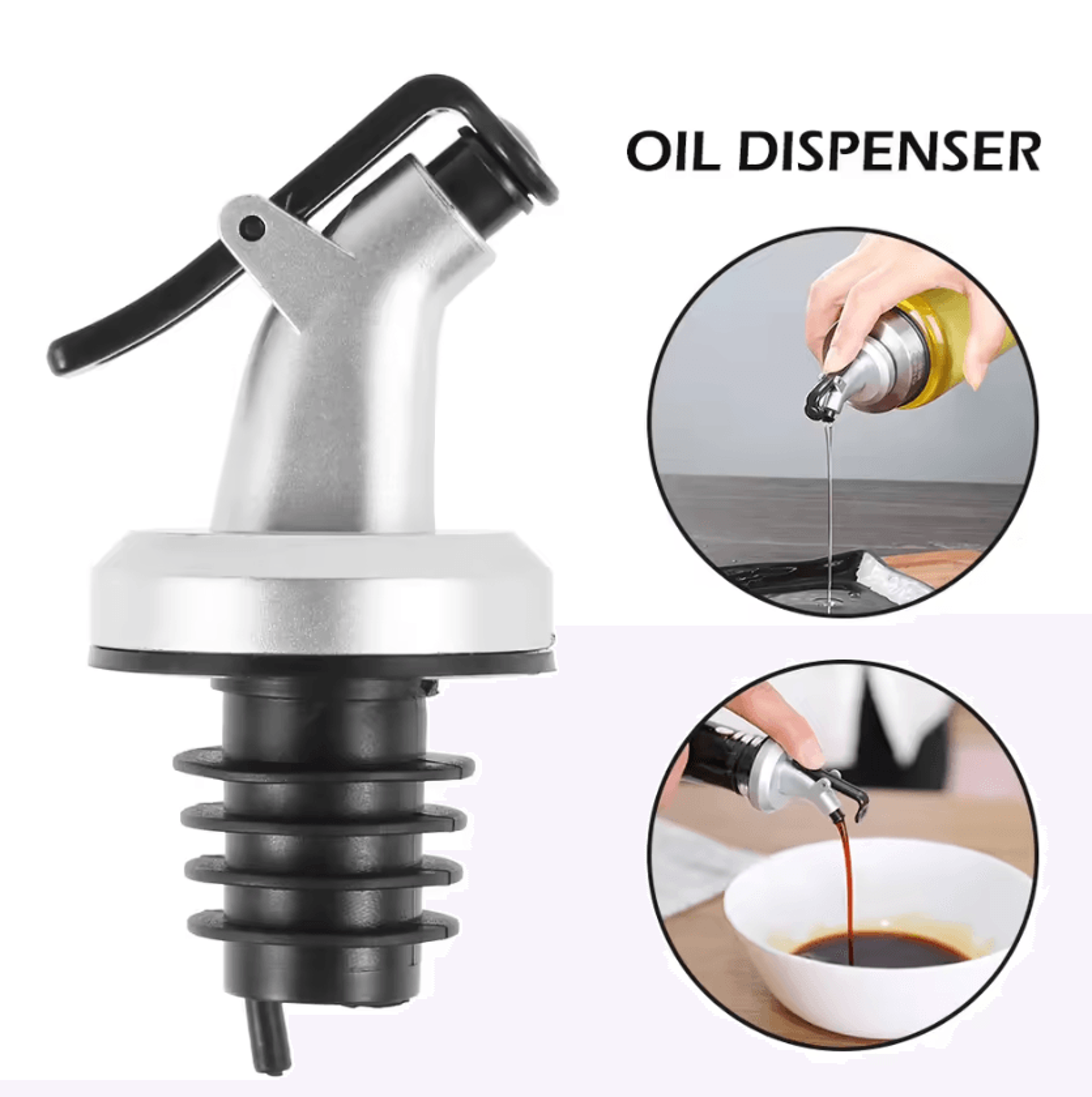 stainless steel oil pour spout – leak-proof olive oil & vinegar bottle dispenser with dust cover