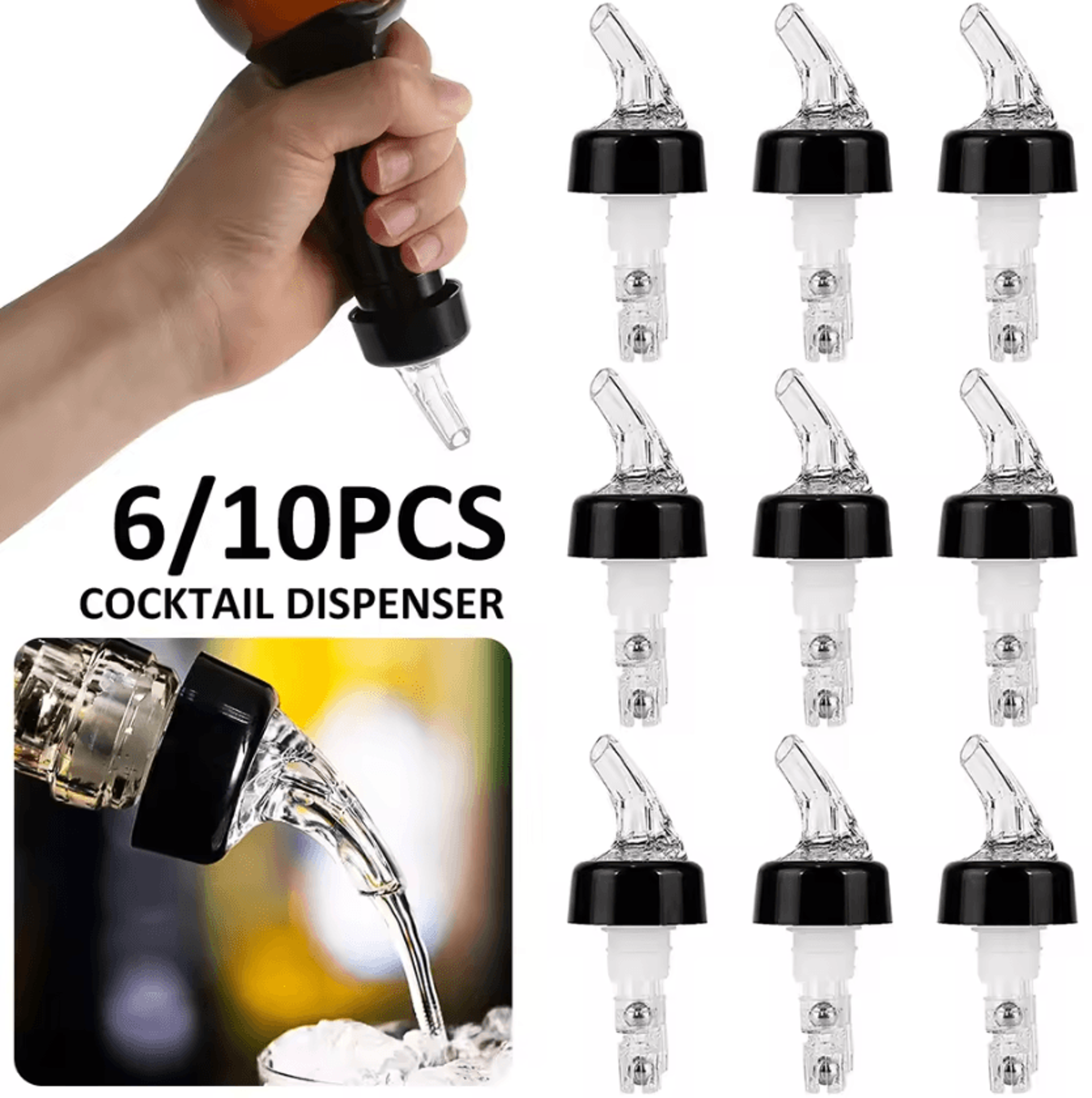 6/10-piece automatic measured bottle pourer set – quick measure liquor & wine dispenser spouts