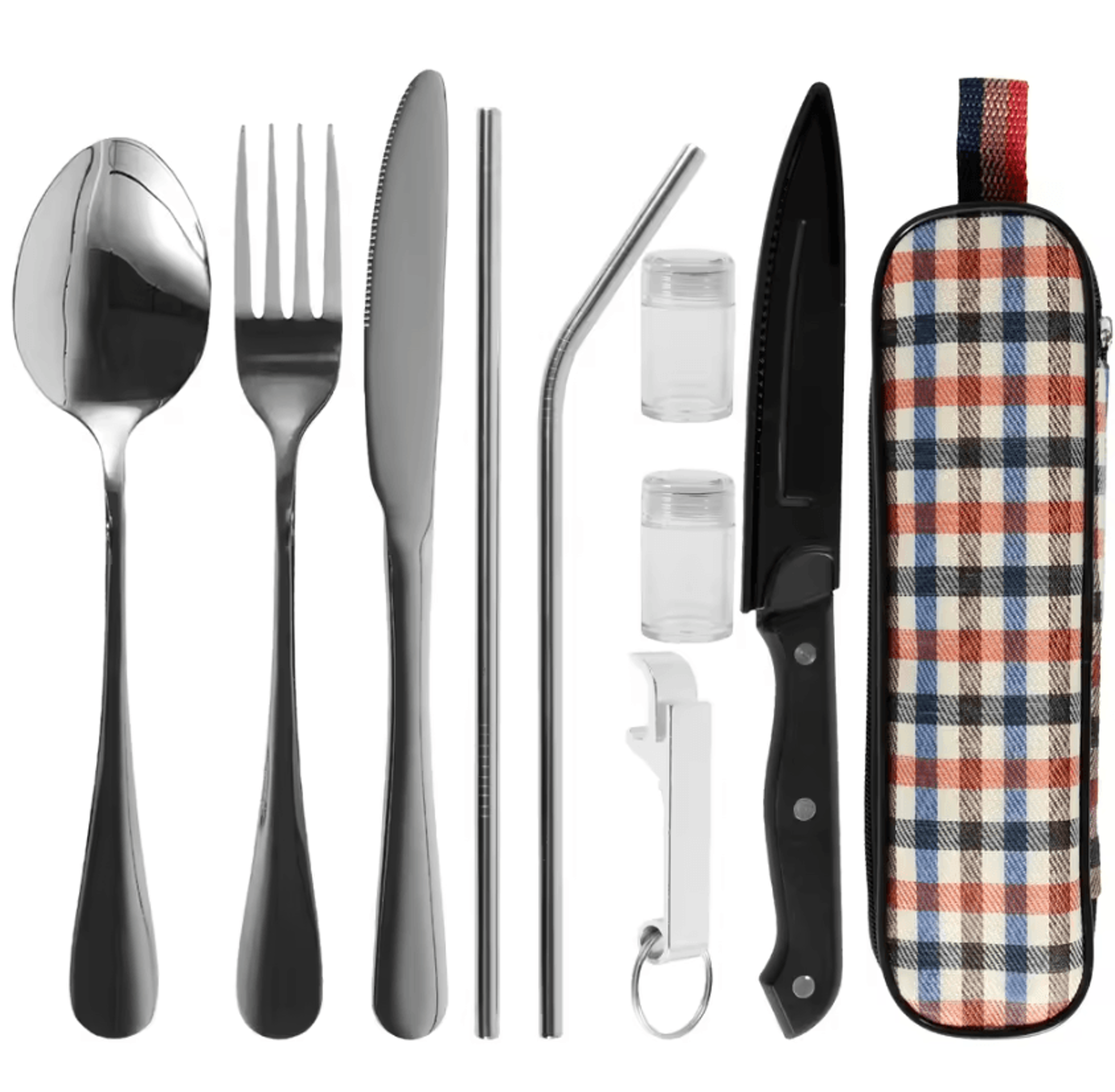 portable travel cutlery set stainless steel camping utensils with storage pouch 10 pieces