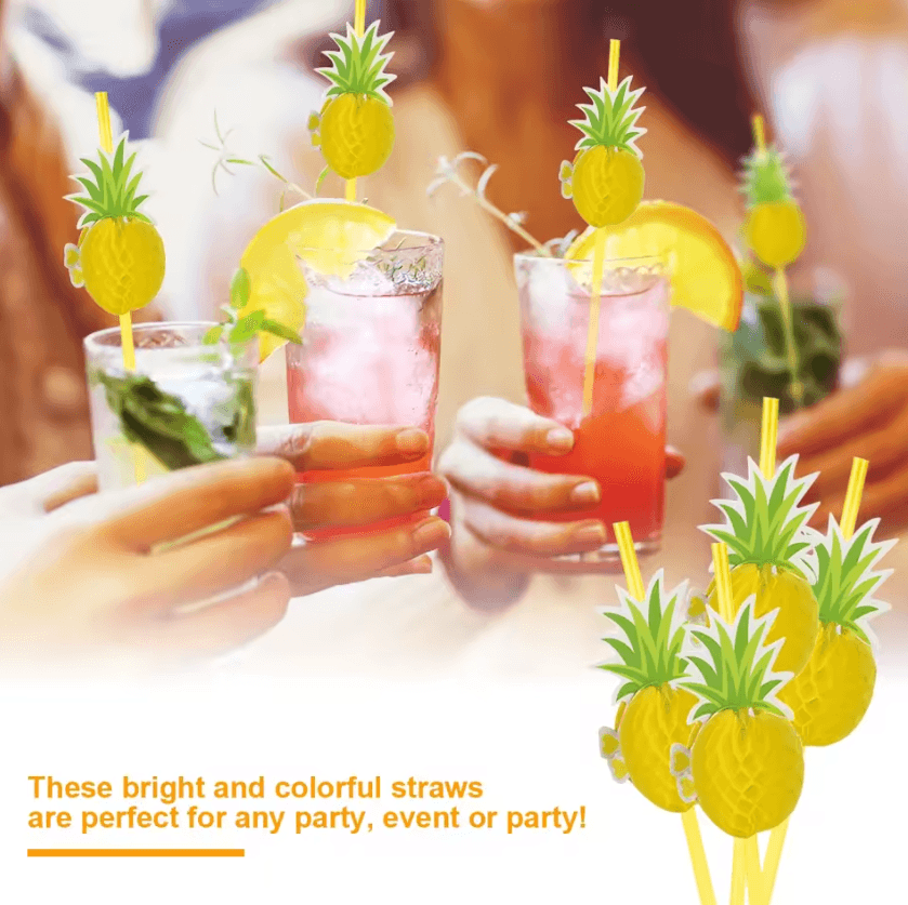 eco-friendly paper drinking straws 3d fruit & flamingo party straws 50 pieces