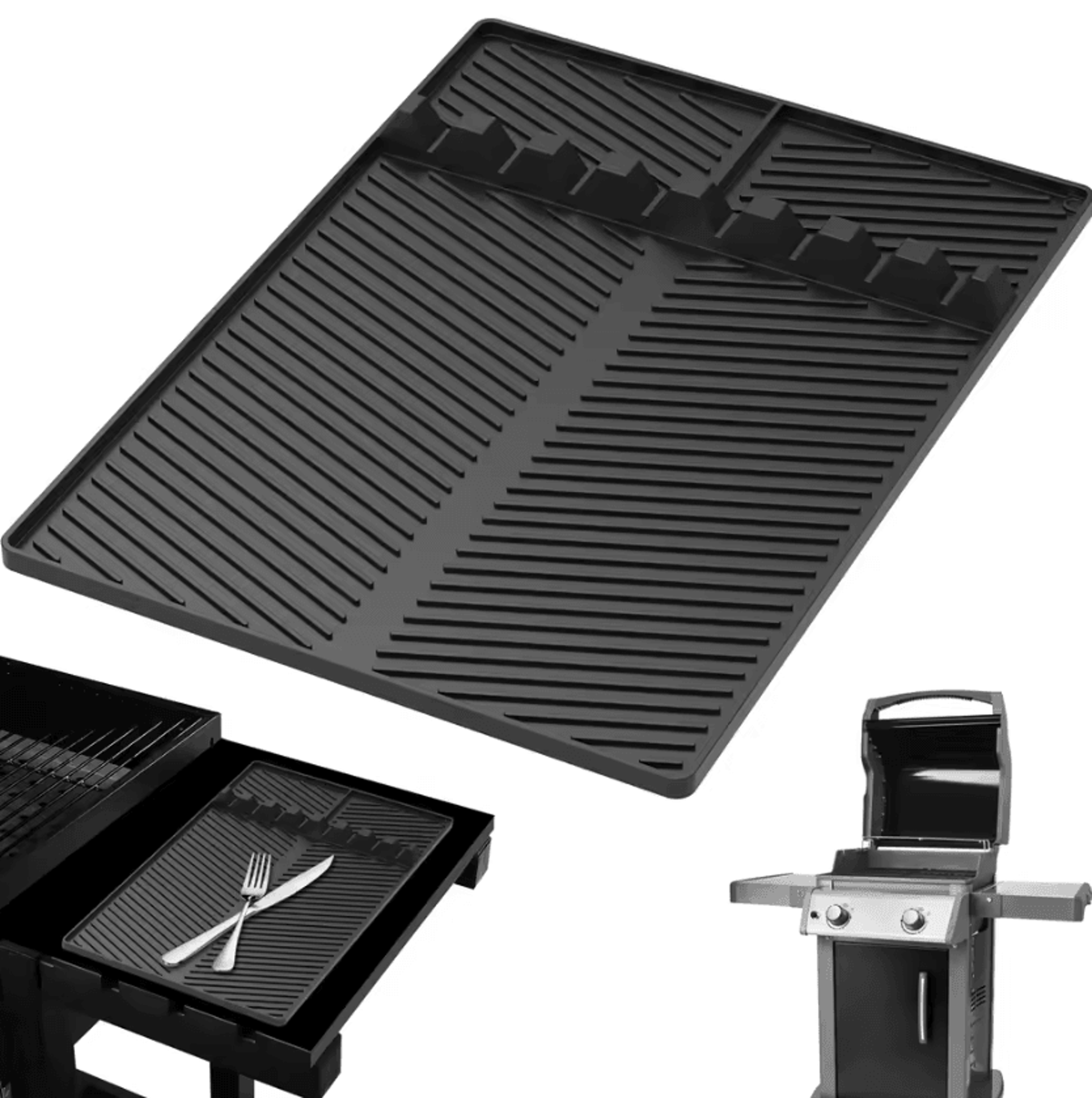 heat-resistant grill side shelf mat silicone bbq utensil holder with 8 tool slots
