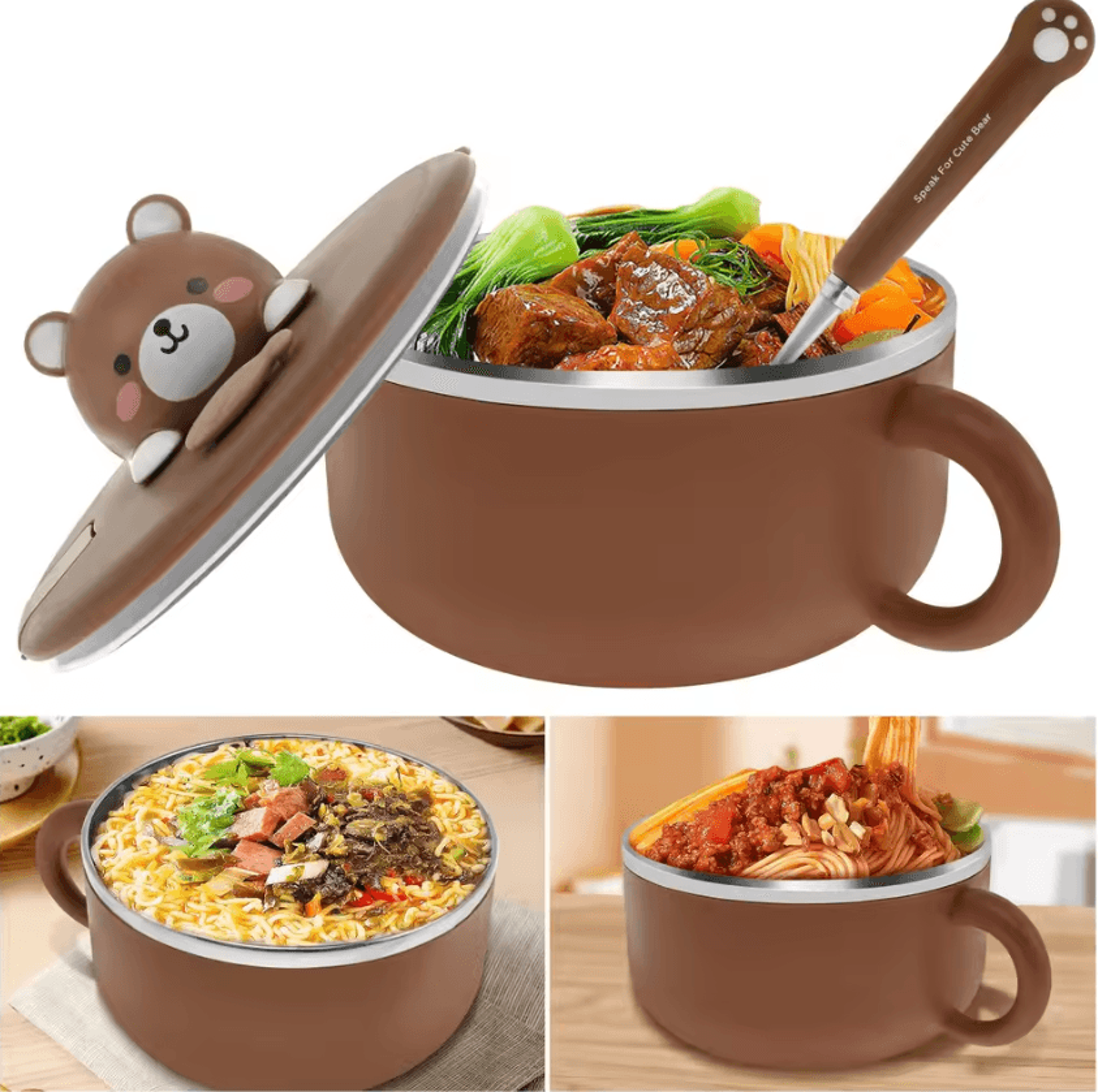 insulated ramen bowl with lid 1200ml microwave noodle cooker bowl with handle & fork