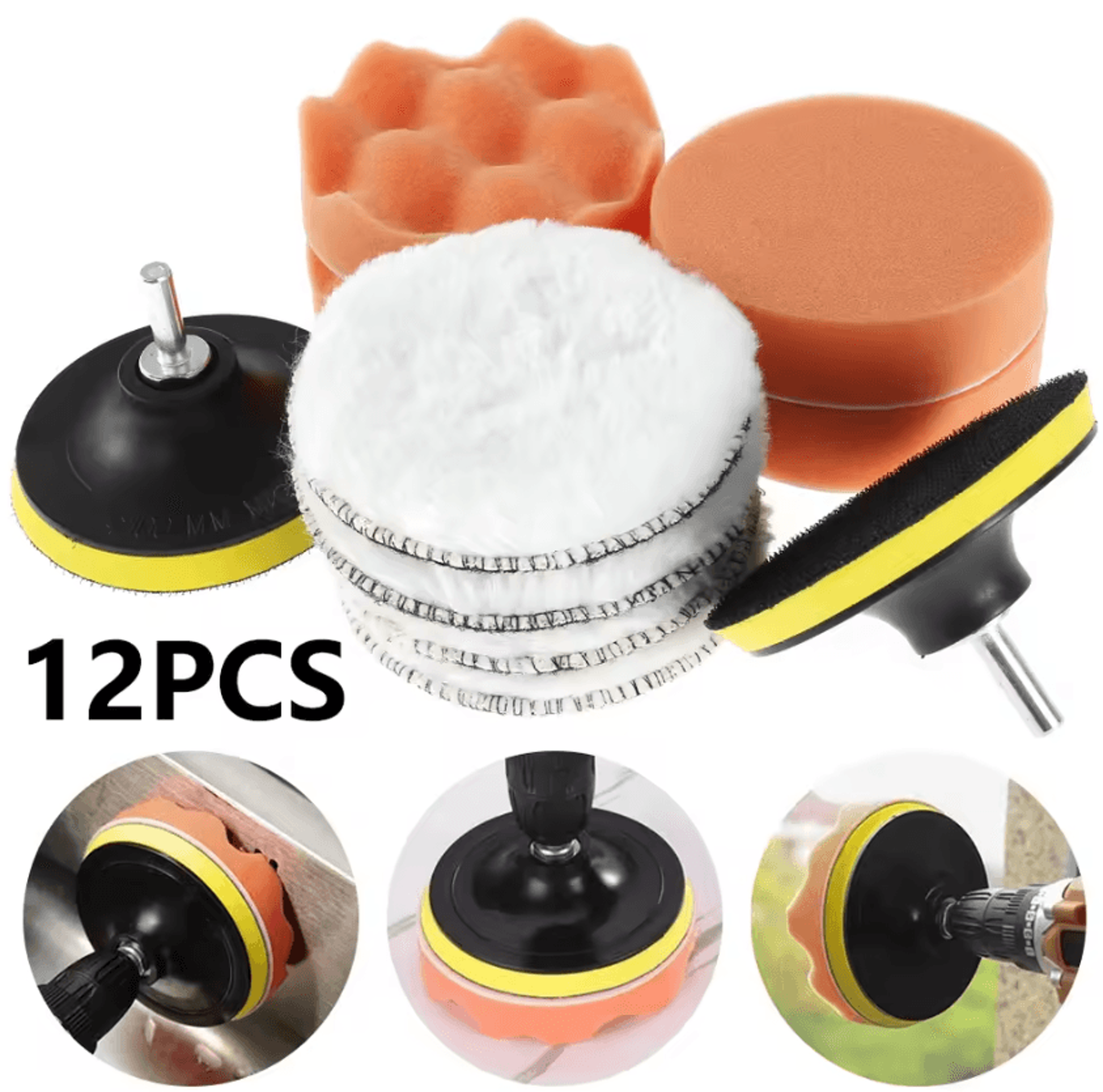 professional car polishing pad kit 12-piece foam & wool buffing pads with drill adapter