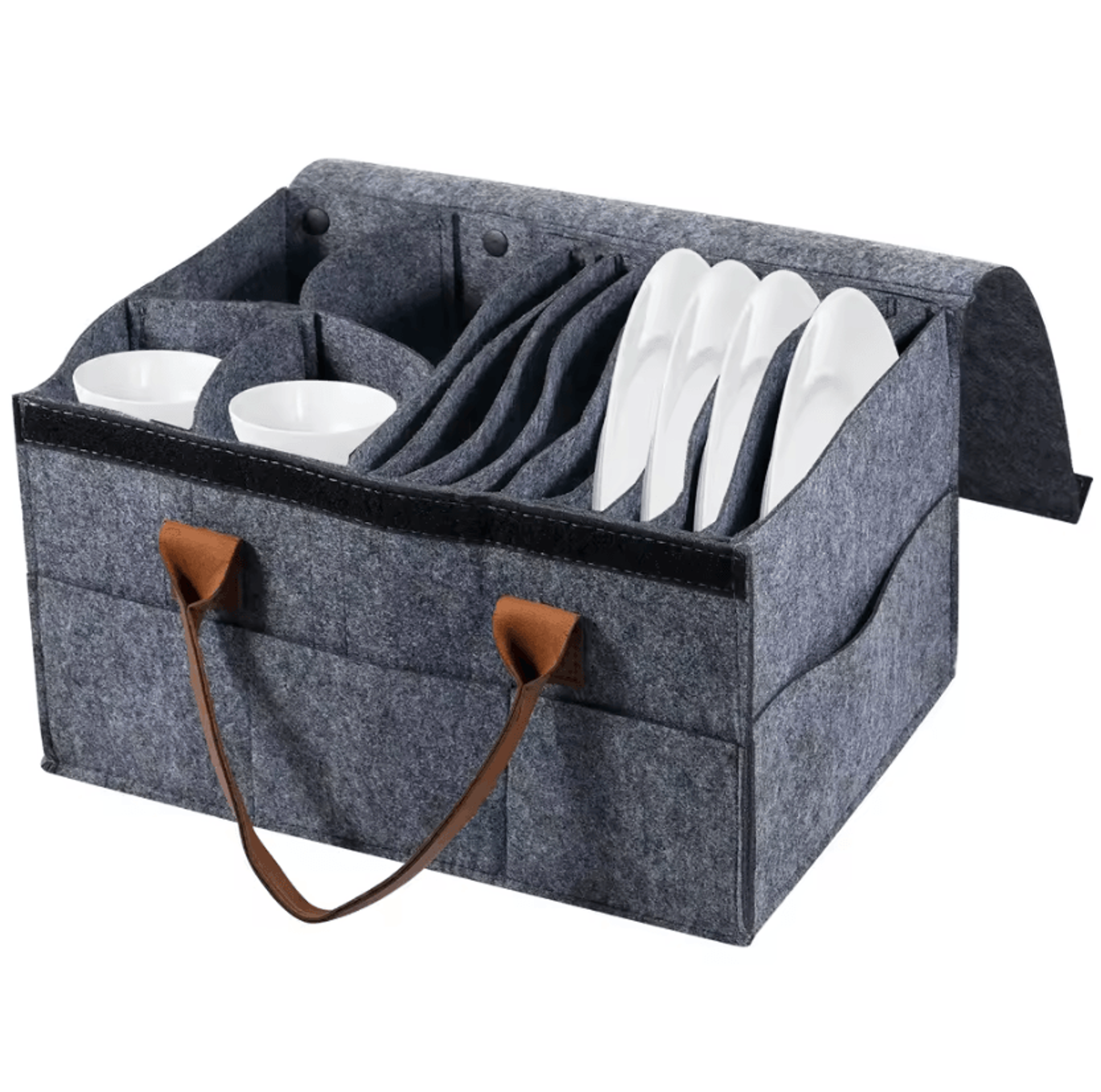 protective felt dish storage bag layered plate & cup organizer for rv, camping & kitchen