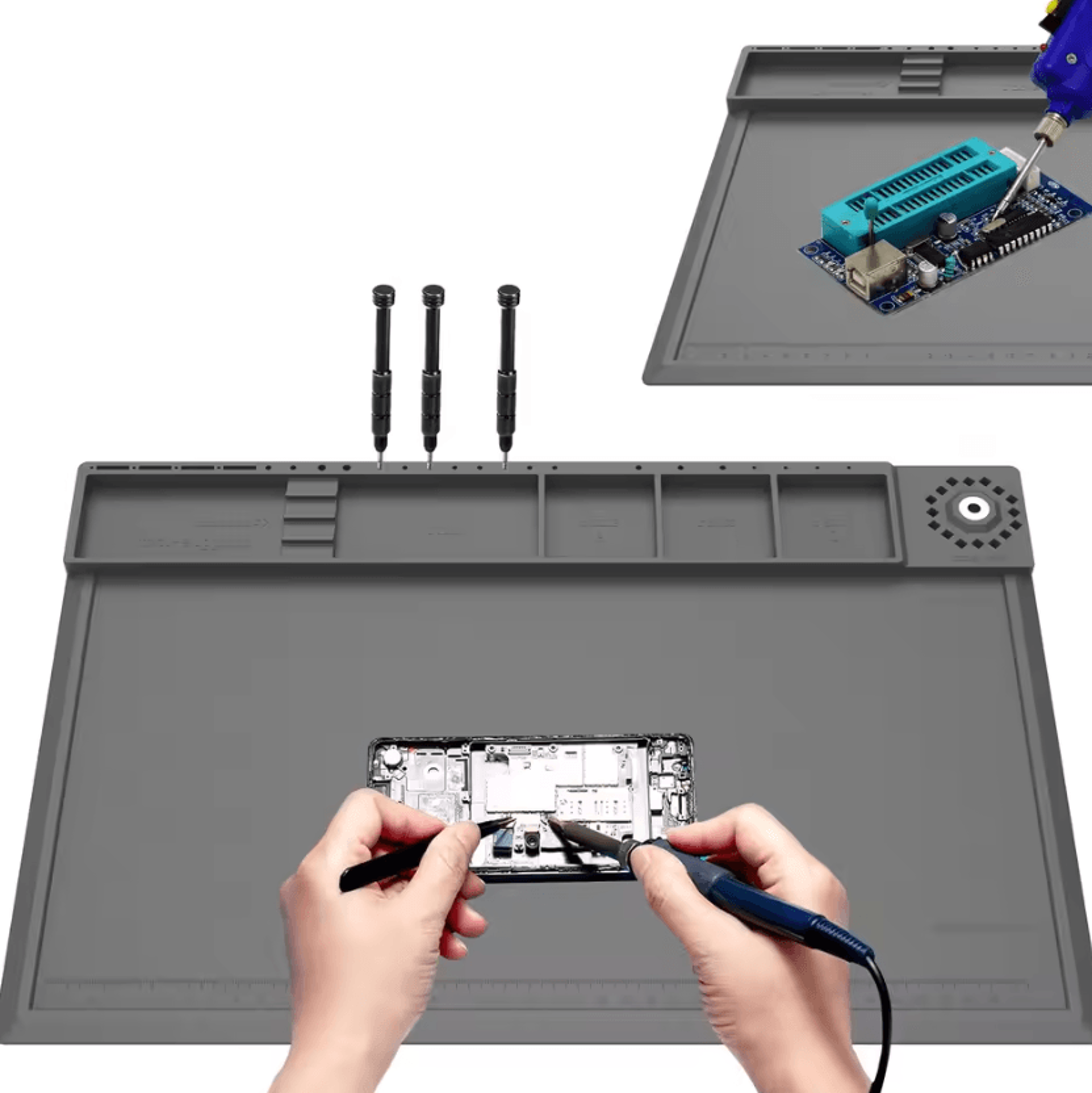 professional silicone soldering mat heat-resistant electronic repair work mat with magnetic parts tray