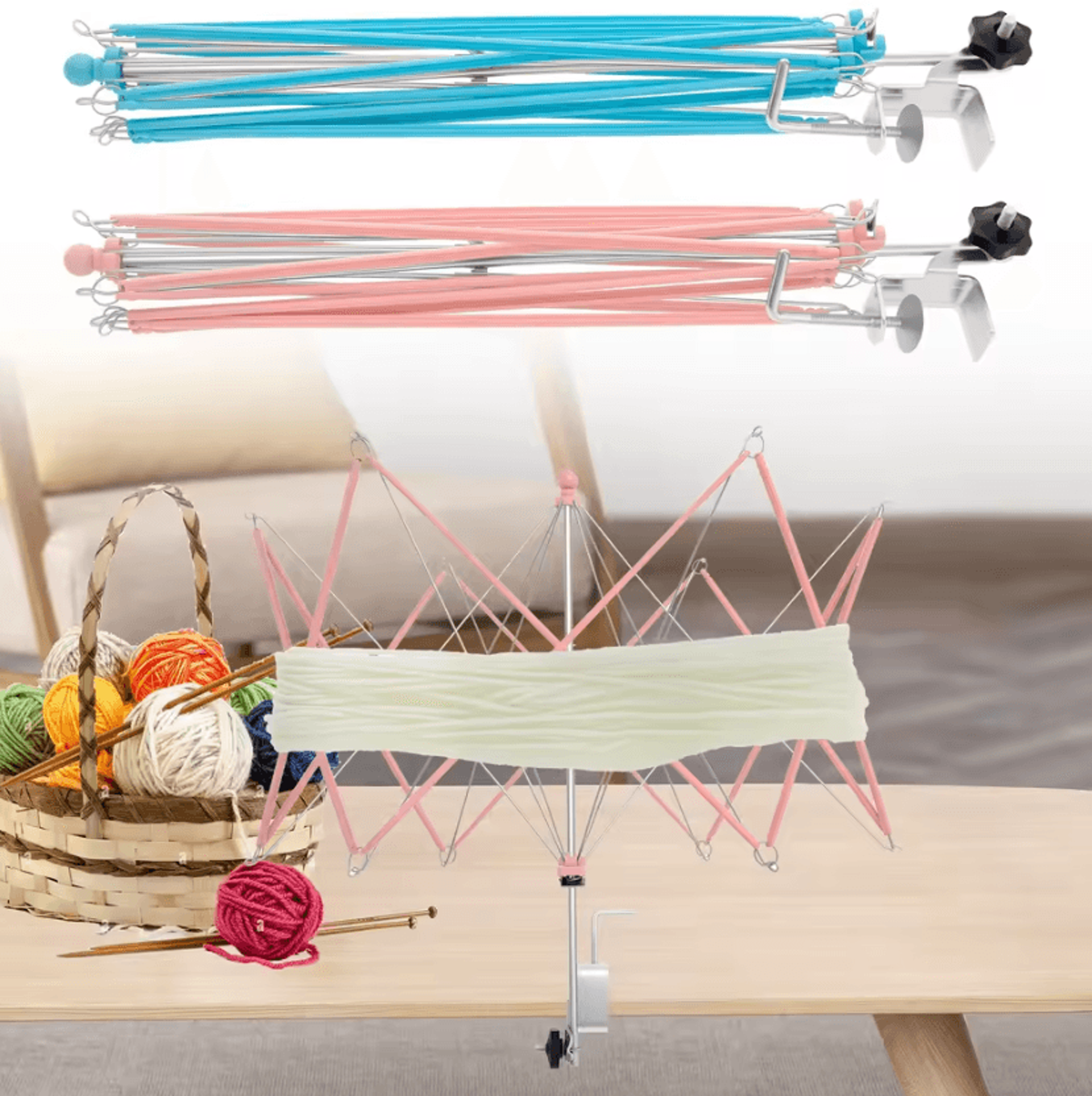 portable umbrella yarn swift with table clamp for knitting, crochet & yarn winding