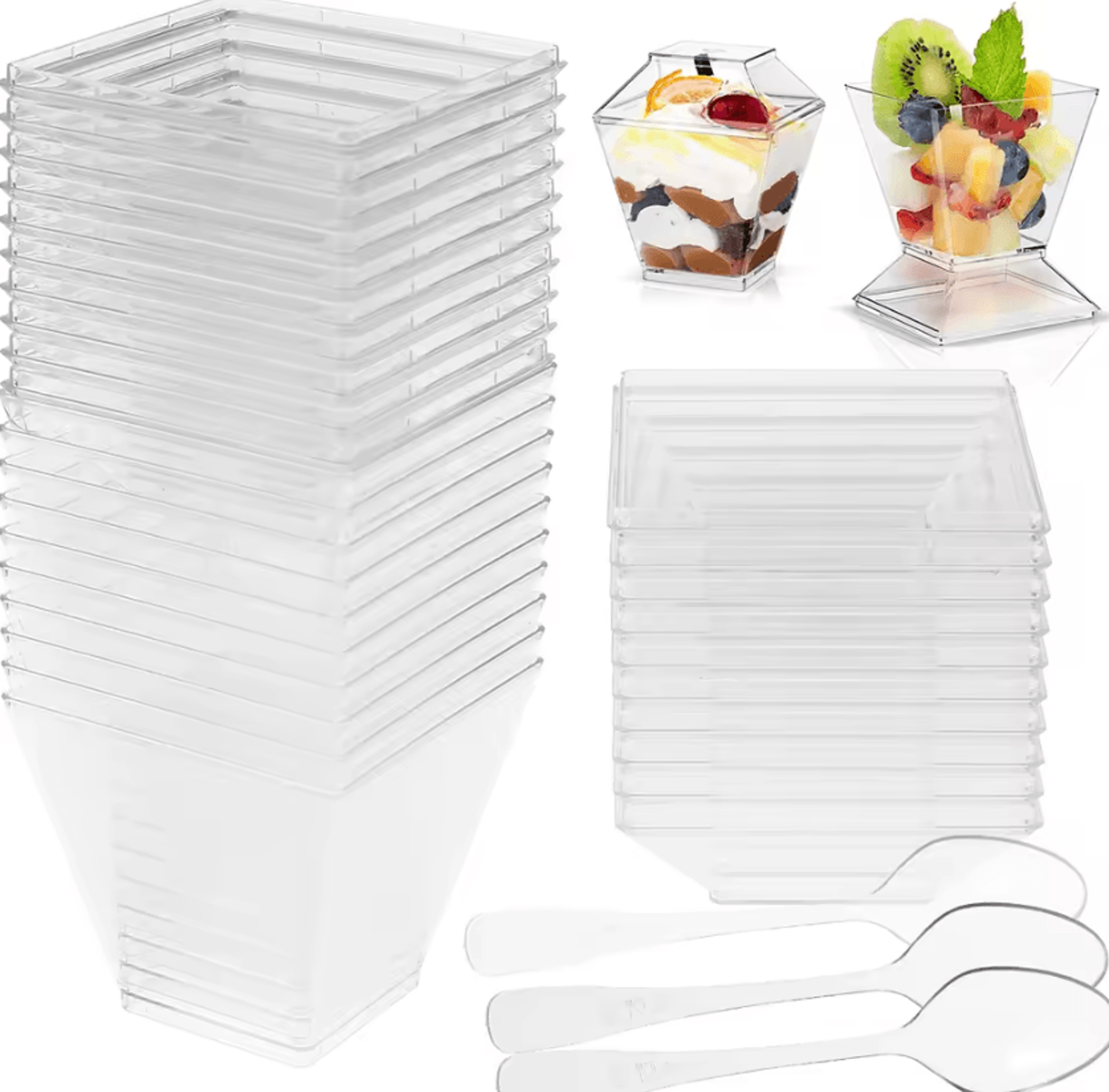 reusable mini dessert cups with lids & spoons 2oz clear square dessert cups 50 pieces