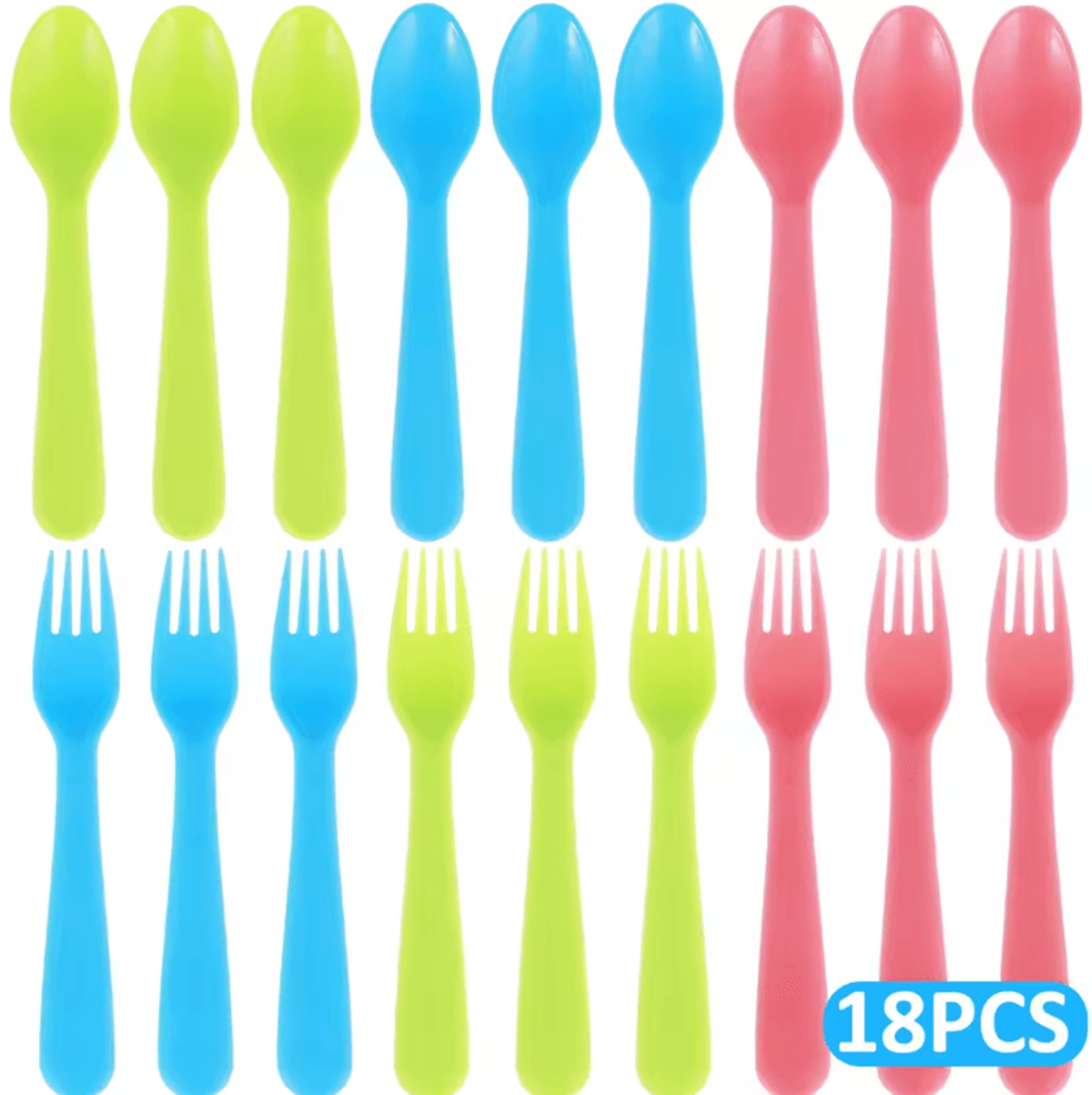 18 piece kids fork and spoon set reusable toddler utensils food grade pp colorful kids silverware