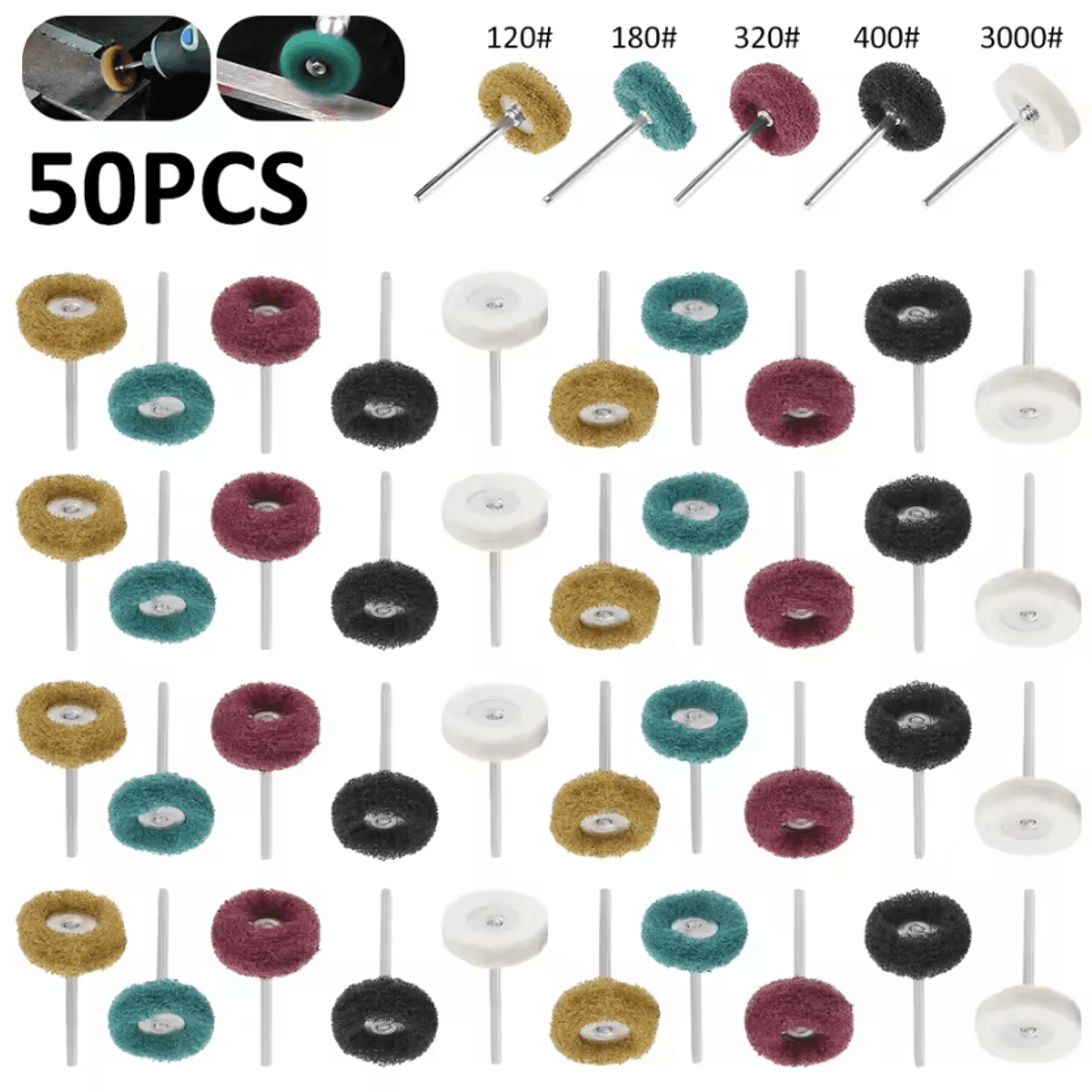 50 piece nylon abrasive scouring pad brush set for dremel rotary tool grinding polishing and cleaning