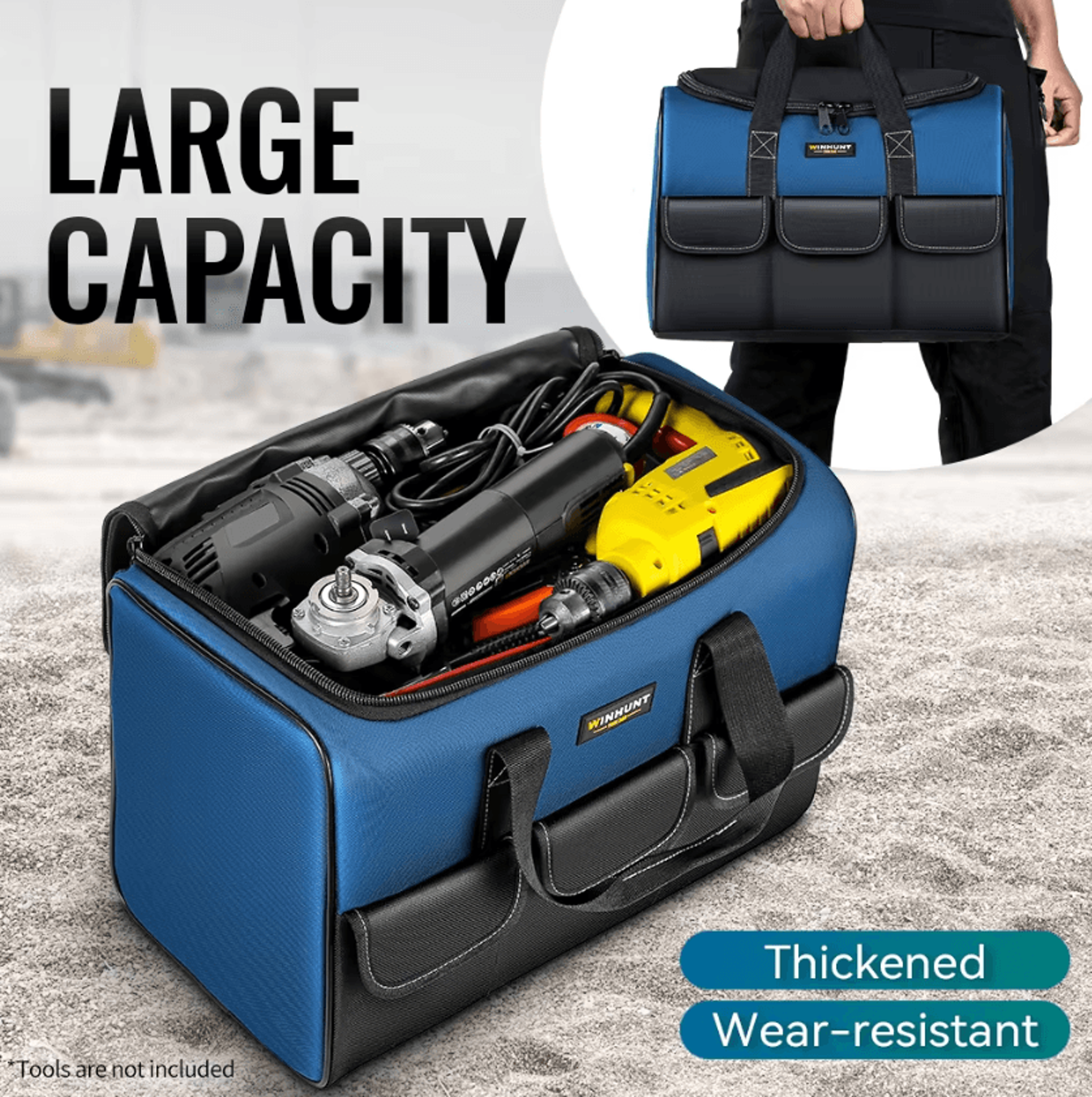 heavy duty wide mouth tool bag with multi pocket tool organizer for easy storage and transport