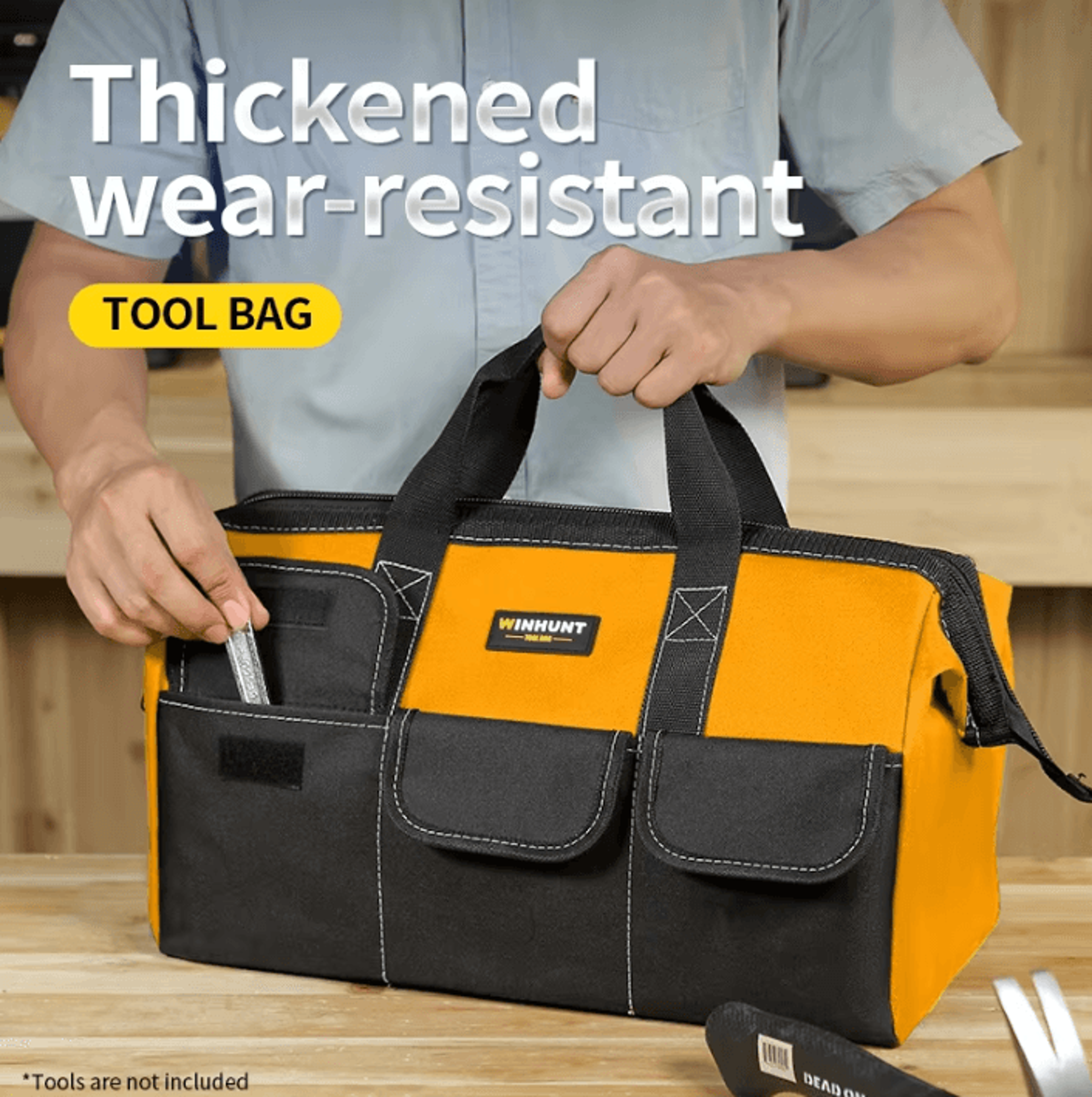 heavy duty wide mouth tool bag with multi pocket storage for electricians carpenters and mechanics
