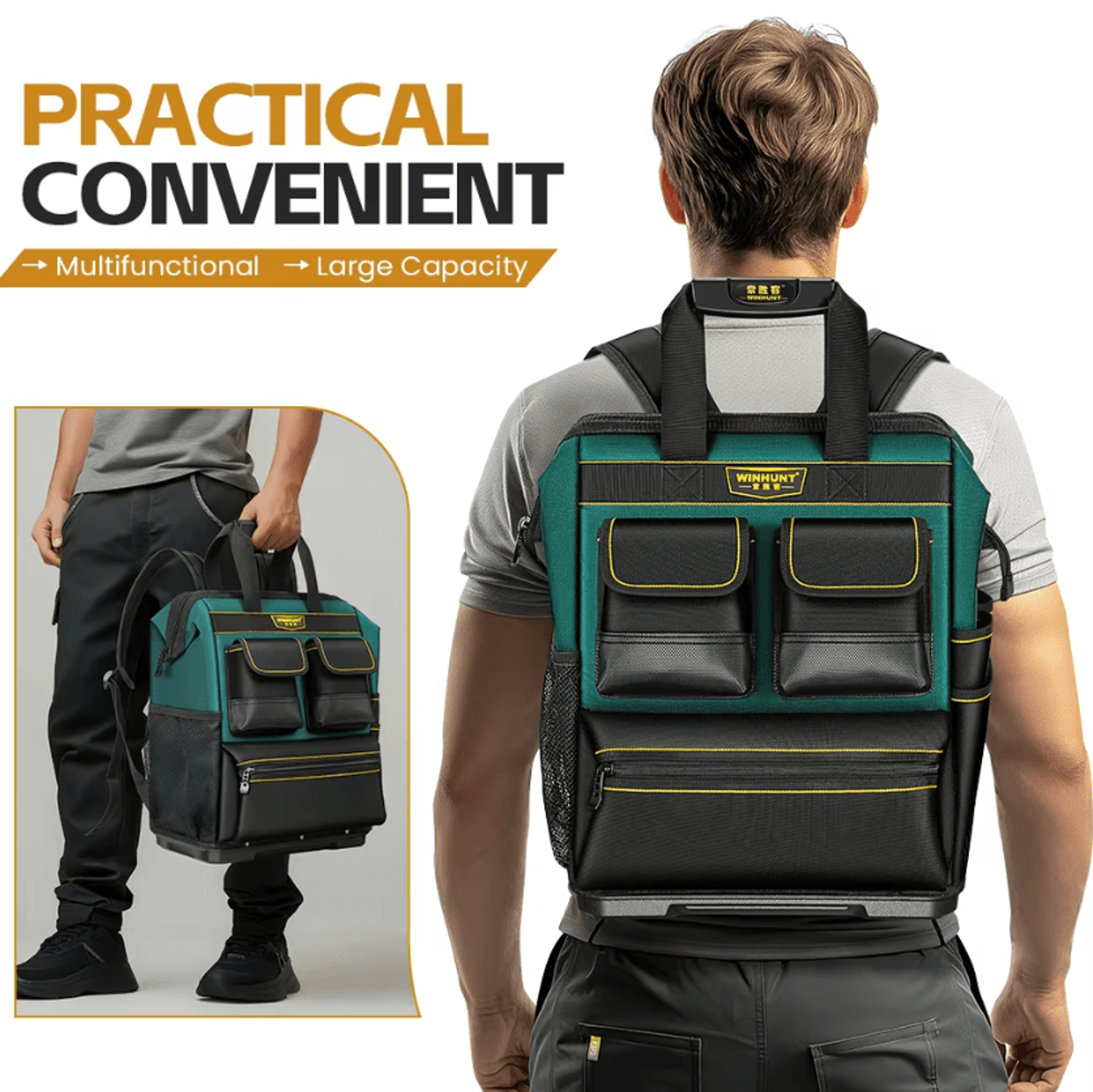 heavy duty tool backpack with multiple pockets large capacity tool storage backpack with rubber base