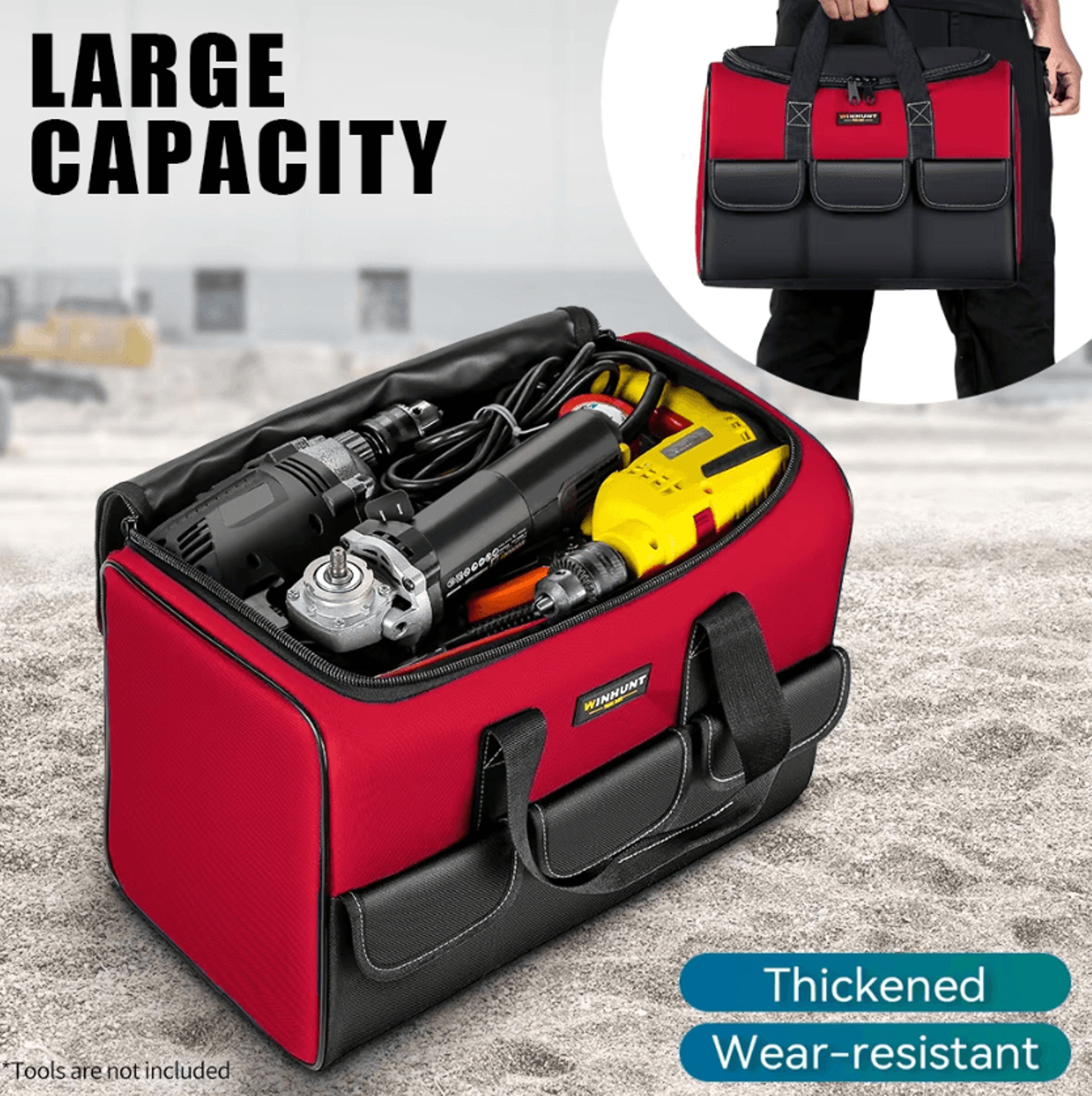 17 inch heavy duty wide mouth tool bag with multi pocket storage for electricians mechanics and carpenters
